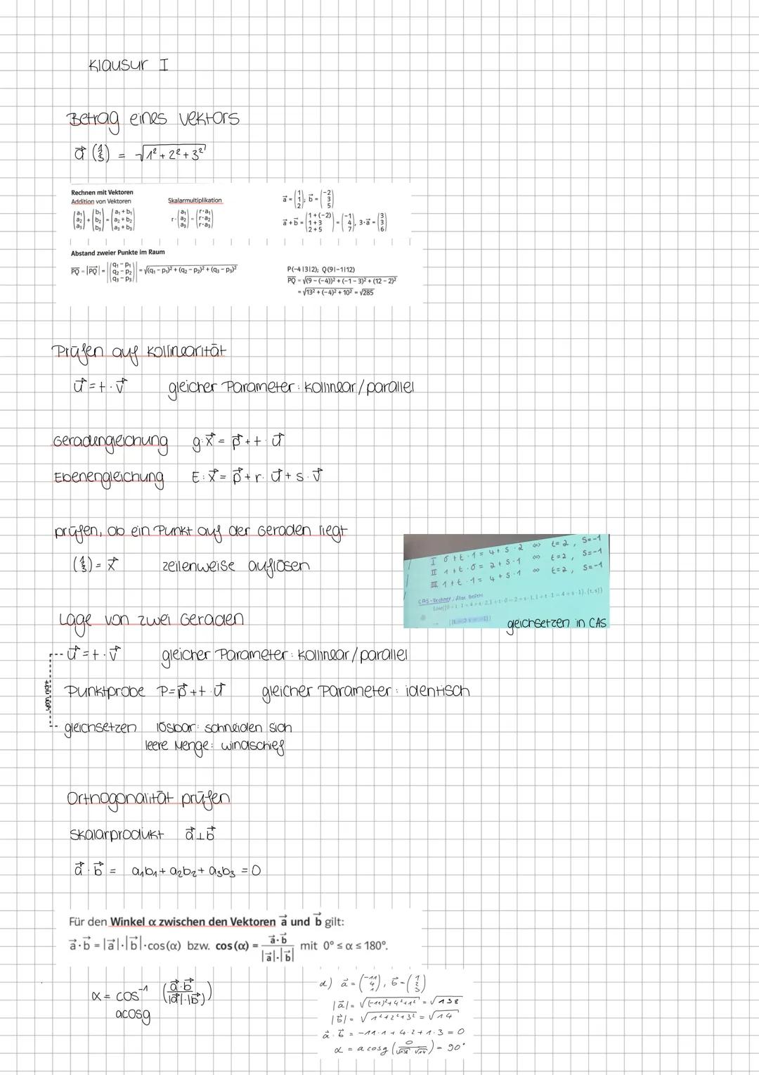Klausur I
Betrag eines vektors
đ (3) = 1 +22+3
Rechnen mit Vektoren
Addition von Vektoren
a₁ + b₁
I IIIII
Abstand zweier Punkte im Raum
PQ-P