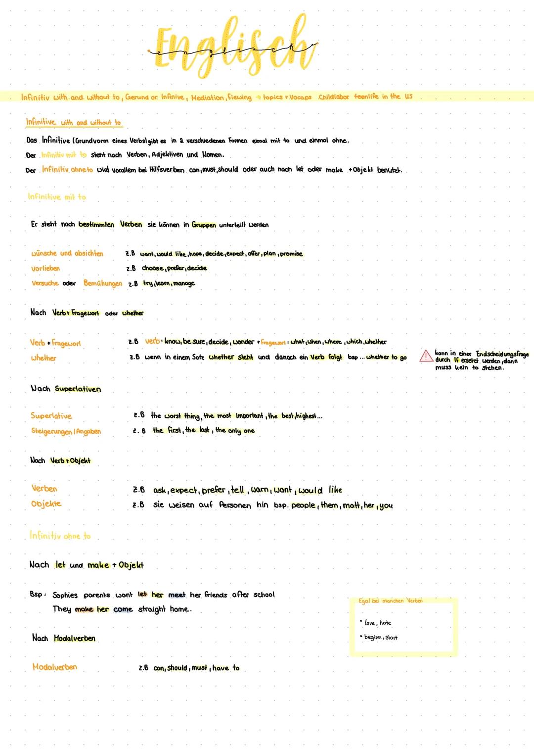 Infinitiv with and without to, Gerund or Infinive, Mediation, fiewing topics + Vocaps Child labor teenlife in the us
Infinitive with and wit