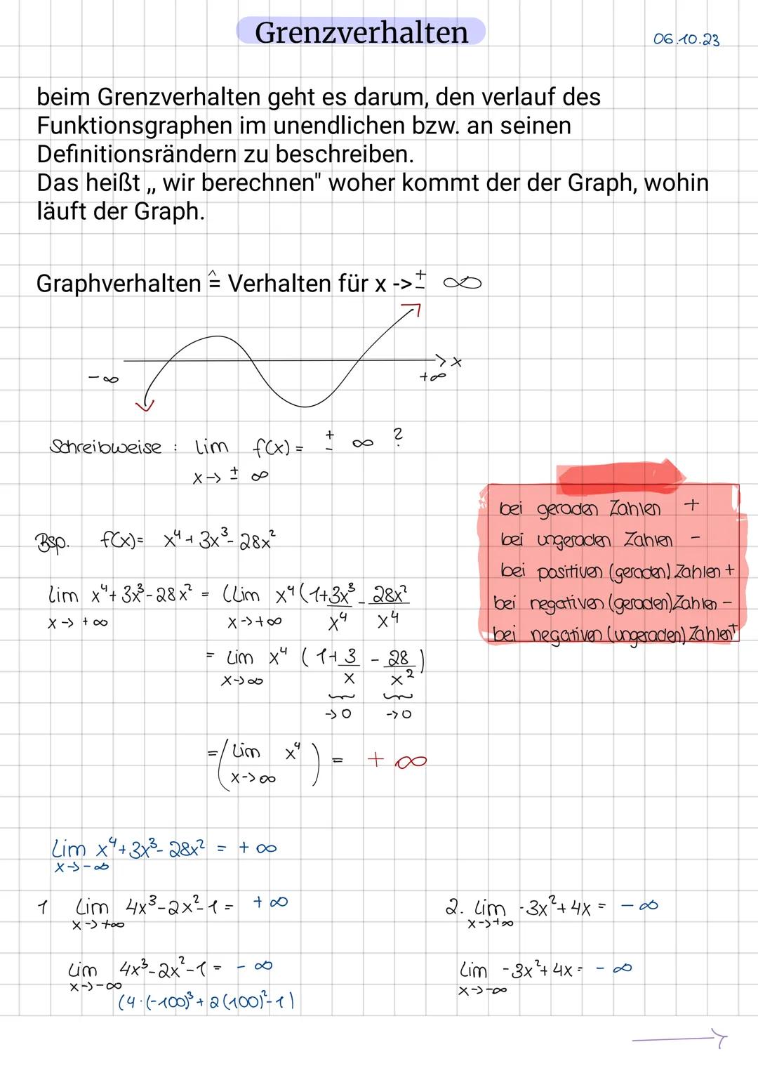 # Grenzverhalten

06.10.23

beim Grenzverhalten geht es darum, den verlauf des
Funktionsgraphen im unendlichen bzw. an seinen
Definitionsrän