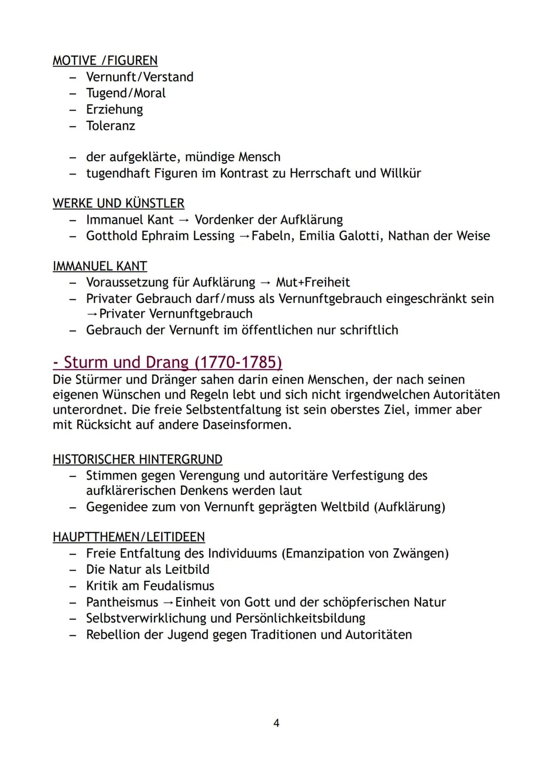 Inhalt
1. Epochen
- Aufklärung
Sturm und Drang
Weimarer Klassik
Romantik
Vormärz
- Realismus
Expressionismus
Moderne
Literatur nach 1945
- L