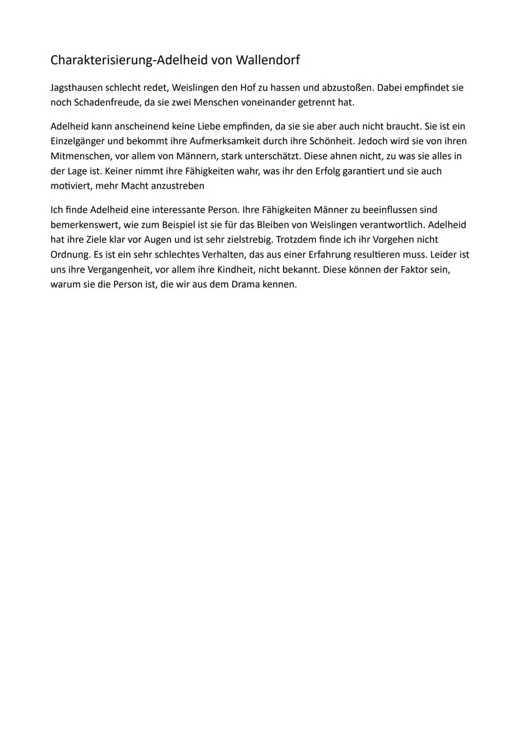 Charakterisierung-Adelheid von Wallendorf
In dem Drama,,Götz von Berlichingen", geschrieben von Johann Wolfgang von Goethe aus dem
Jahre 177