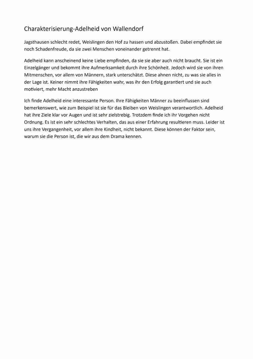 Charakterisierung-Adelheid von Wallendorf
In dem Drama,,Götz von Berlichingen", geschrieben von Johann Wolfgang von Goethe aus dem
Jahre 177