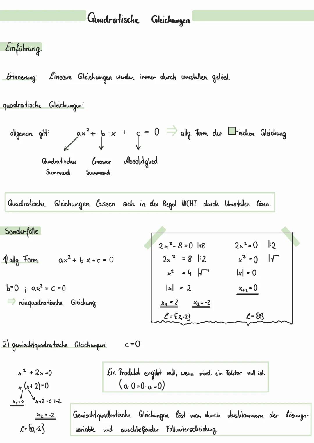# Quadratische Geichungen

Einführung

Erinnerung: Lineare Gleichungen werden immer durch umstellen gelöst.

quadratische Gleichungen

allge