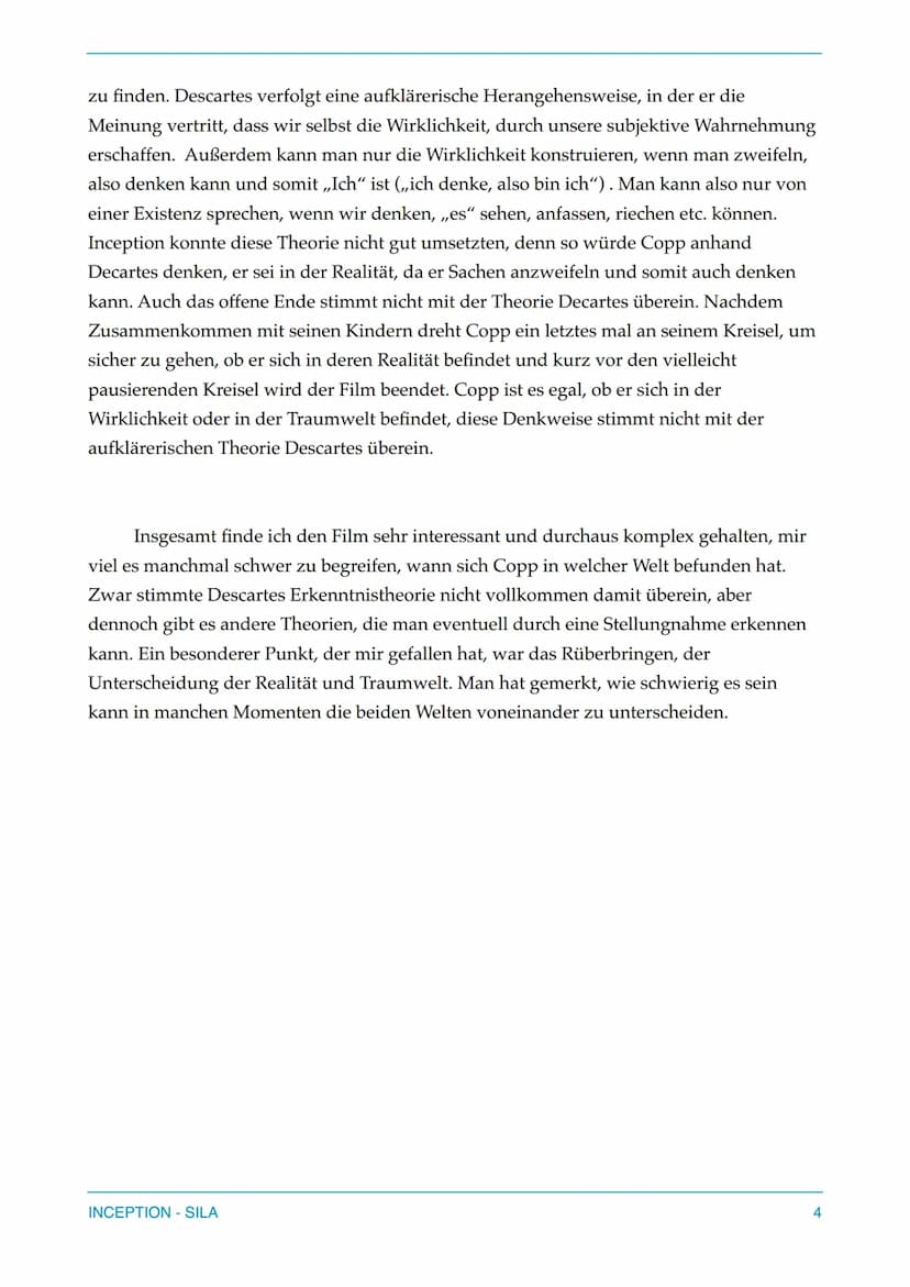Inception
Christopher Nolan
Sila Qla
INCEPTION - SILA
I
Realität
Traum Aufgabe
Erklären Sie argumentativ die Problemstellungen/-fragen, die 