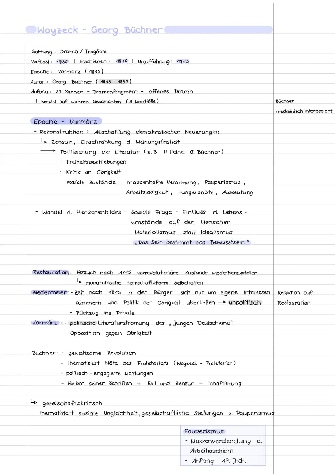 Woyzeck - Szenenübersicht, Historischer Hintergrund und Moralvorstellung