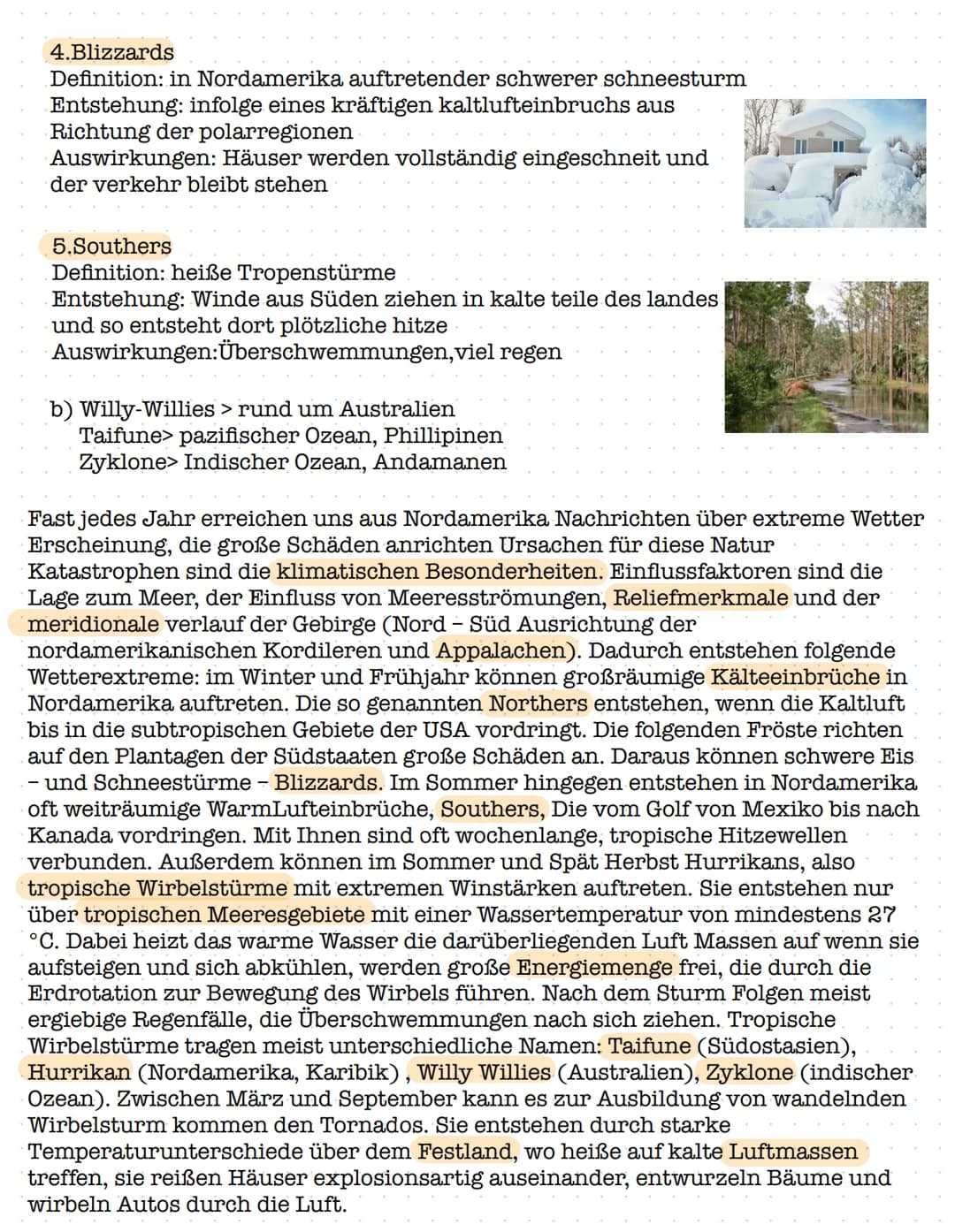 Zusammenfassung Klimaextreme in Nordamerika
1.Hurrikan
Definition: tropischer Wirbelsturm,der meist große schäden
anrichtet
Entstehung: feuc