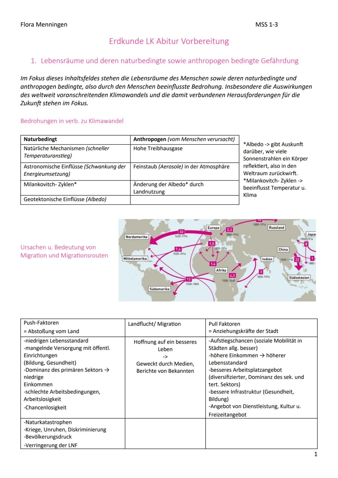 Flora Menningen
Erdkunde LK Abitur Vorbereitung
1. Lebensräume und deren naturbedingte sowie anthropogen bedingte Gefährdung
Im Fokus dieses