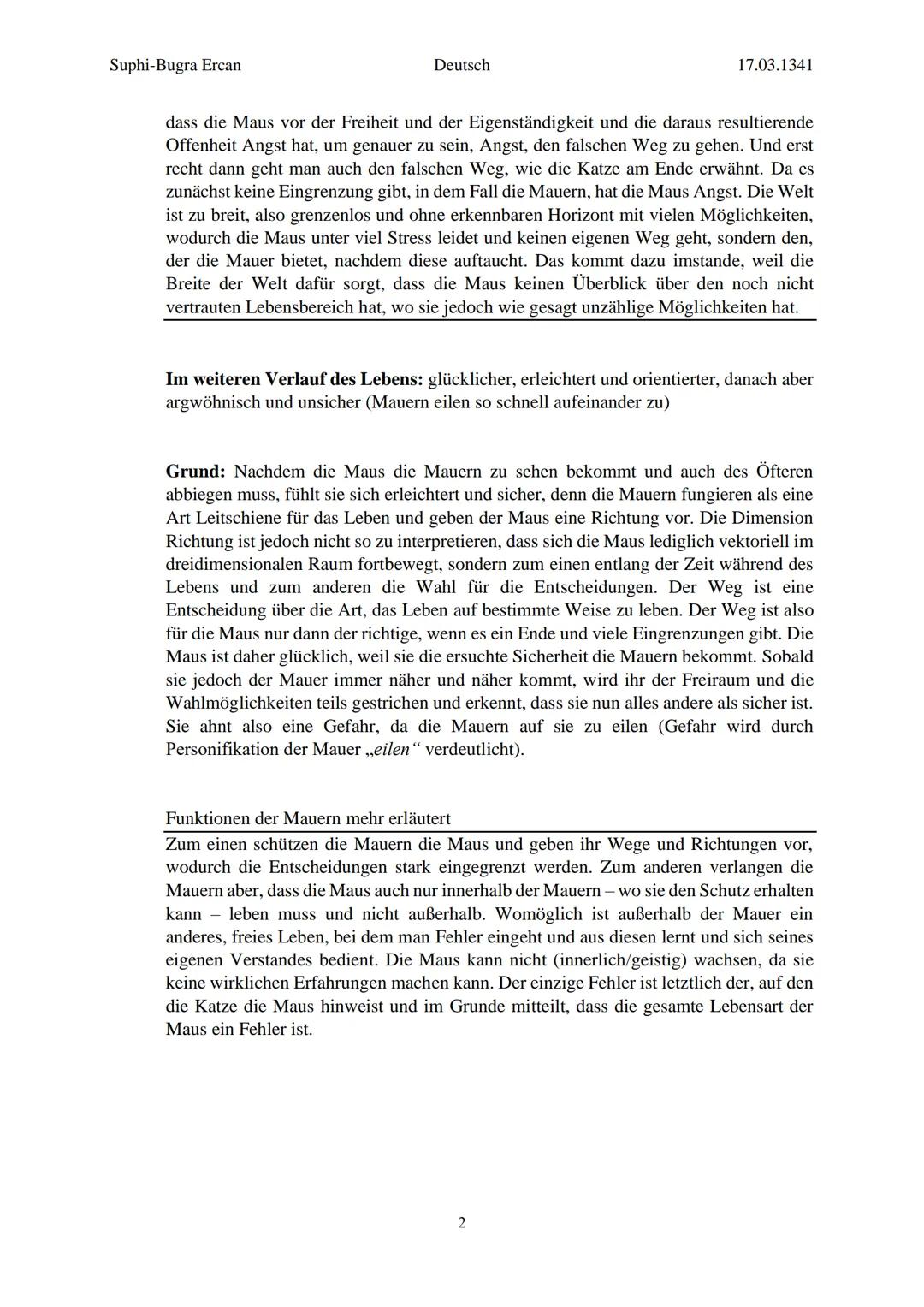 Suphi-Bugra Ercan
Deutsch
17.03.1341
Franz Kafka: Kleine Fabel
1. Kreuzen Sie mögliche thematische Aspekte der Parabel an und begründen Sie
