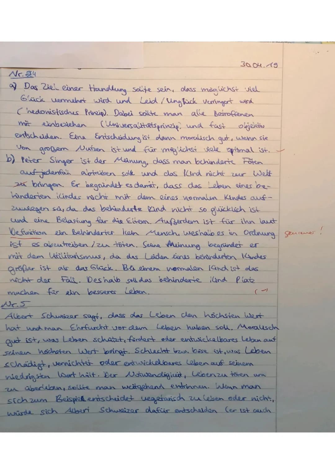 Klassenart
Note: 1-2
ose
1. Definiere den Begriff Ethik (0,5P)
Ethik ist die Wissenschaft der Moral und die Frage nach dem rechten Tuin.
Pun