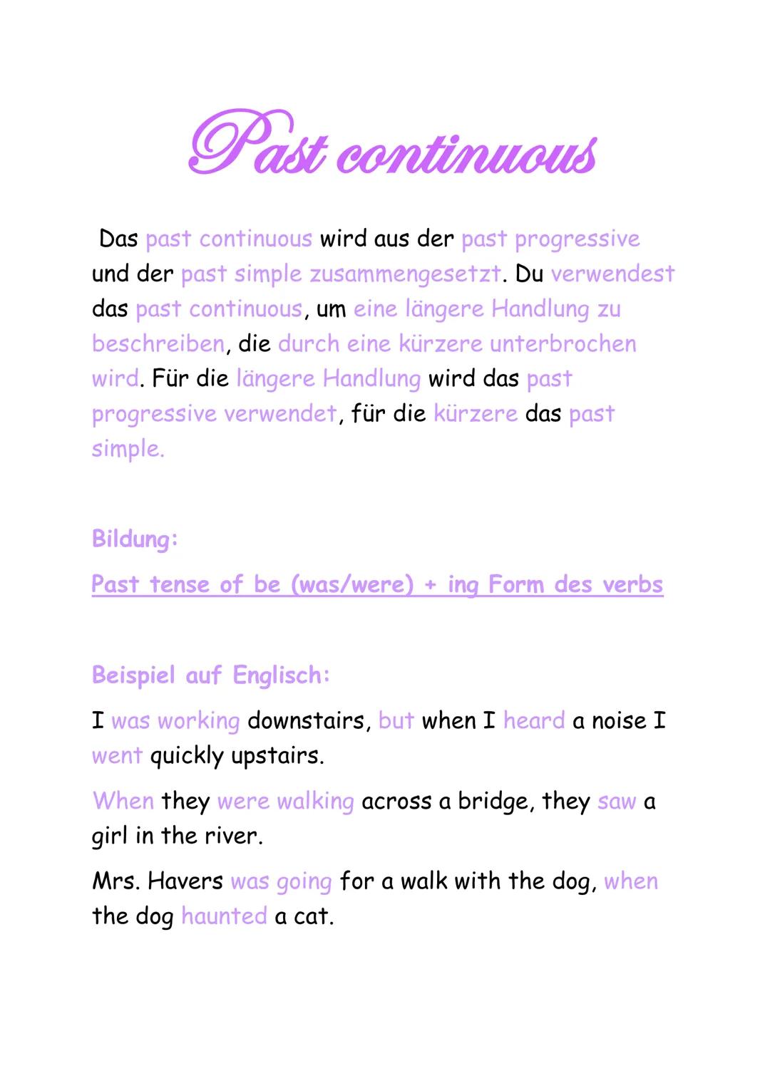 Past continuous
Das past continuous wird aus der past progressive
und der past simple zusammengesetzt. Du verwendest
das past continuous, um