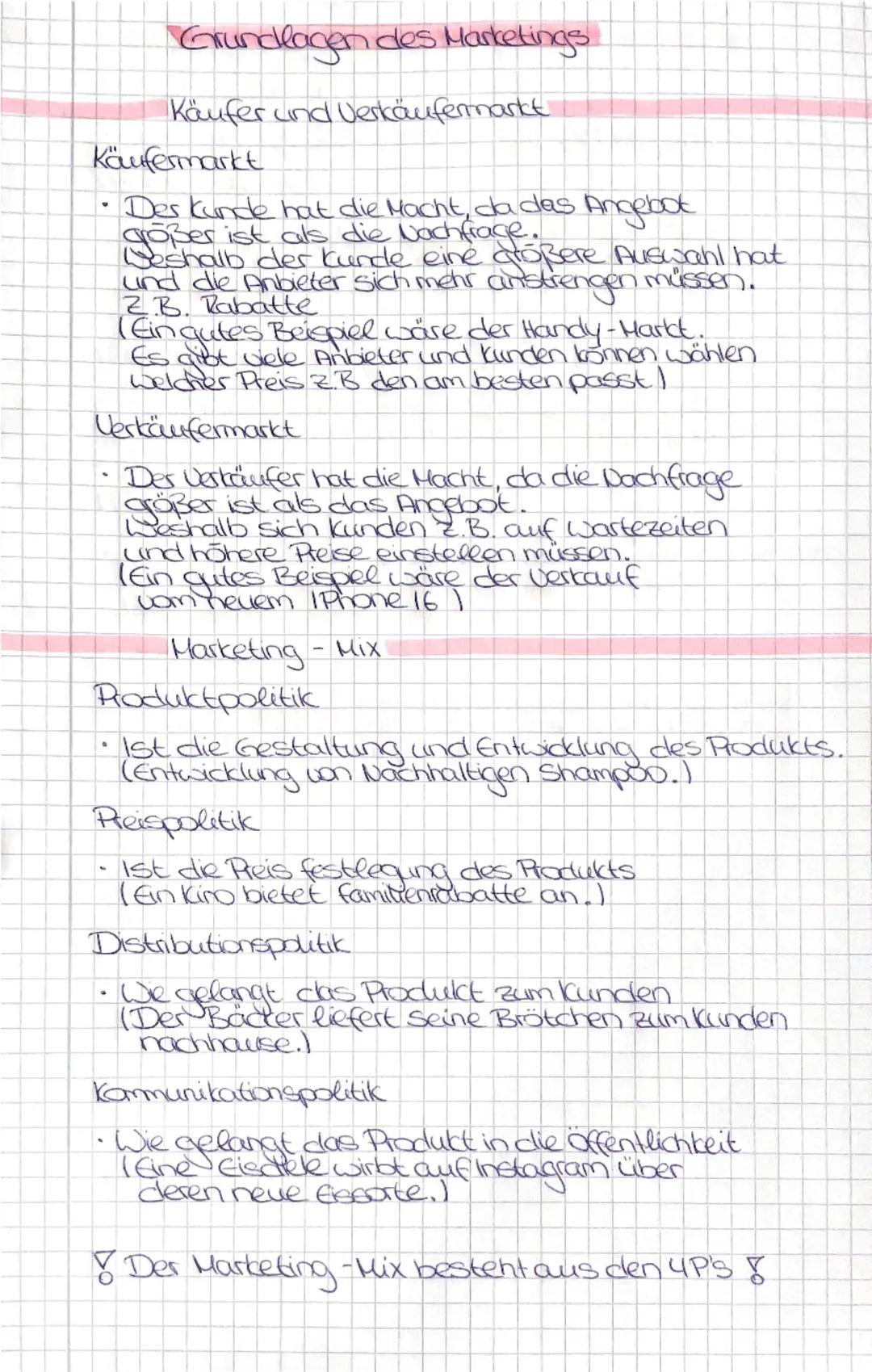 Marketing Grundlagen des Marketings
Käufer und Verkäufermarkt
Käufermarkt
• Des kunde hat die Macht, da das Angebot
größer ist als die Nachf