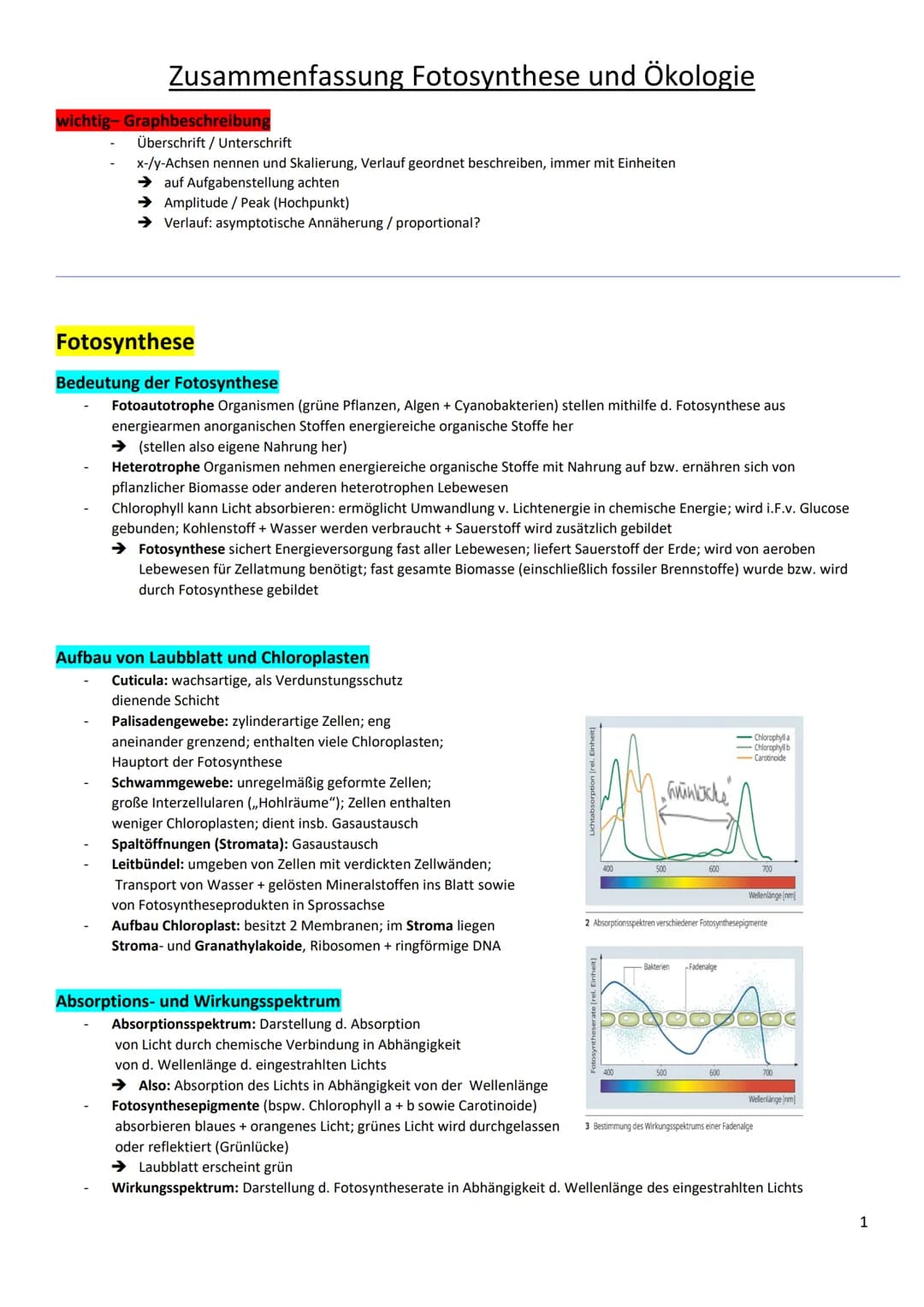 Zusammenfassung Fotosynthese und Ökologie
wichtig-Graphbeschreibung
Überschrift / Unterschrift
x-/y-Achsen nennen und Skalierung, Verlauf ge