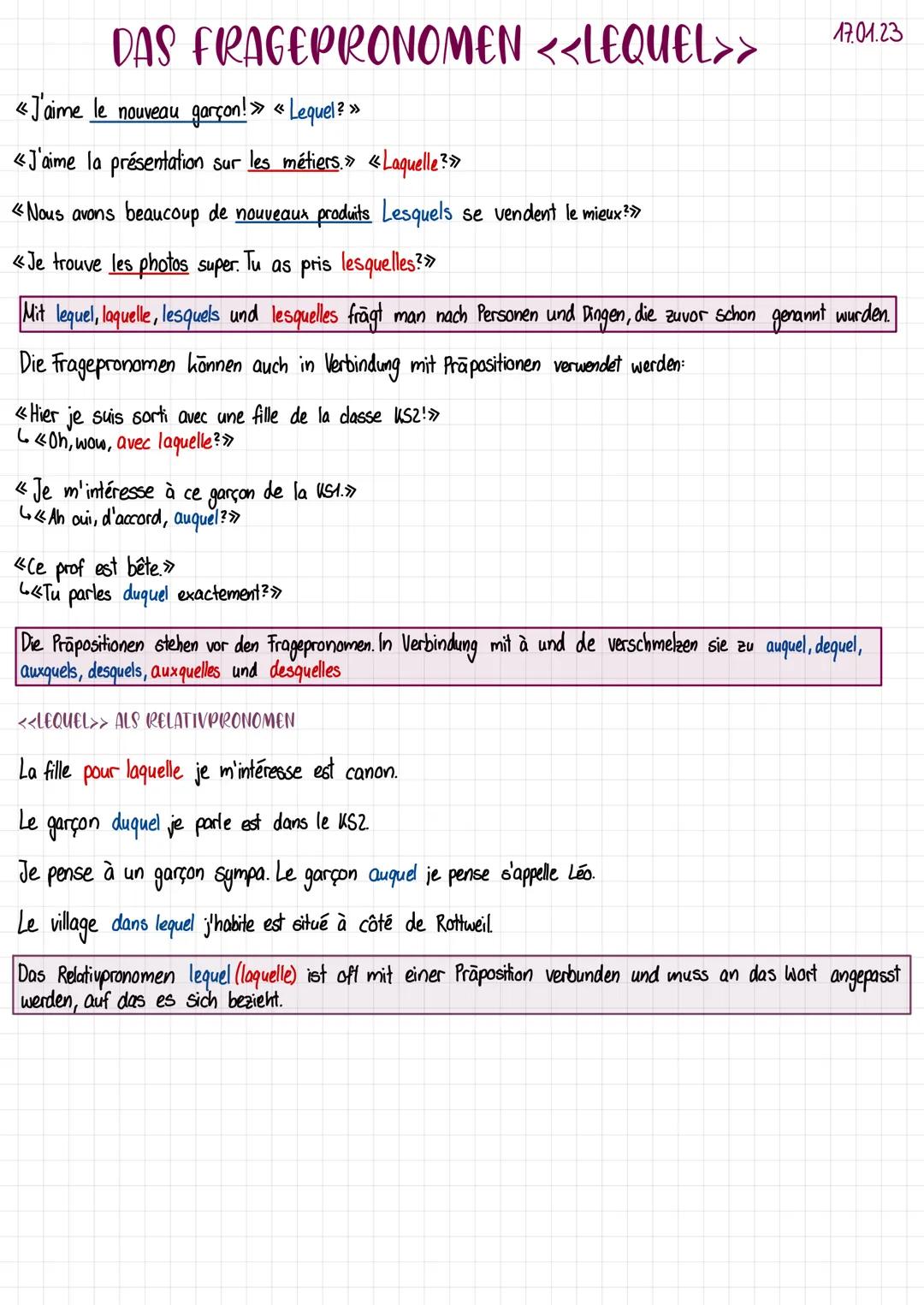 # DAS FRAGEPRONOMEN <<LEQUEL>>

«J'aime le nouveau garçon! >> << Lequel? >>>

<<J'aime la présentation sur les métiers>> <<Laquelle?>>>

<<N