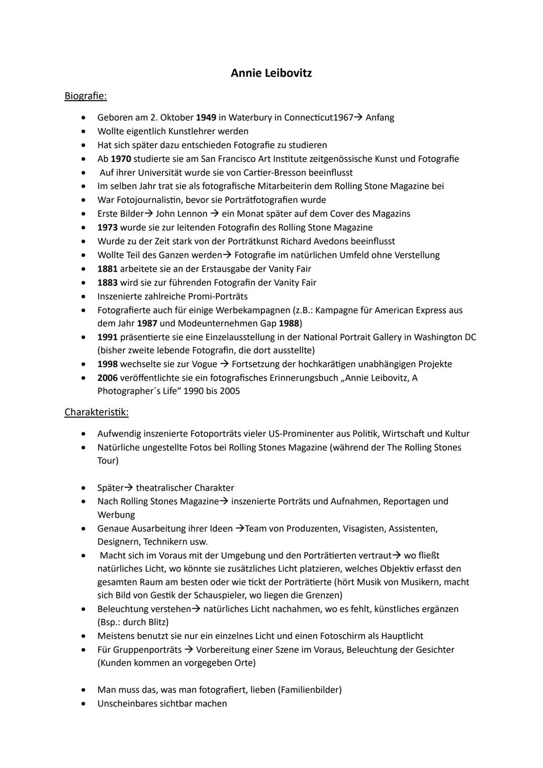 # Annie Leibovitz

Biografie:

- Geboren am 2. Oktober 1949 in Waterbury in Connecticut1967→ Anfang
- Wollte eigentlich Kunstlehrer werden
-
