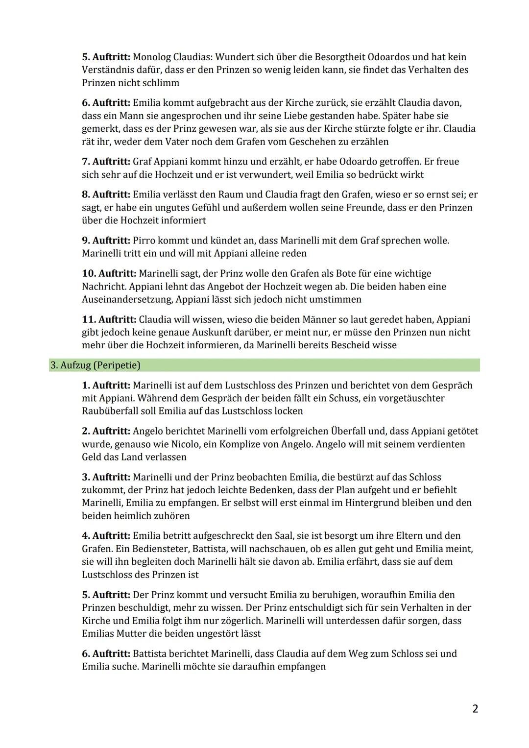 # Emilia Galotti – Handlung

1.  Aufzug

1.  Aufritt: Der Prinz bearbeitet seine Bittschriften und findet eine Bittschrift von einer
    Emi