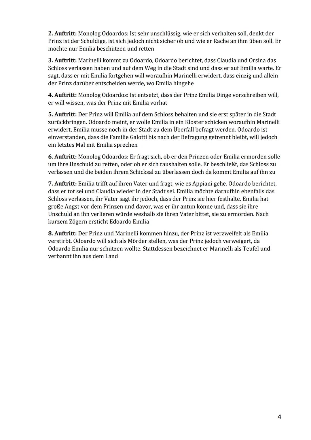 # Emilia Galotti – Handlung

1.  Aufzug

1.  Aufritt: Der Prinz bearbeitet seine Bittschriften und findet eine Bittschrift von einer
    Emi