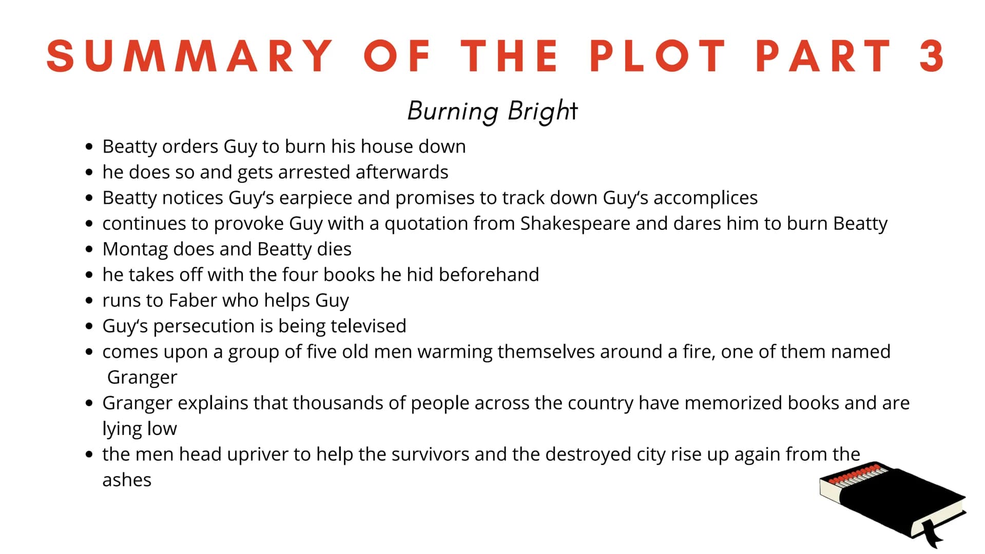 FAHRENHEIT
451
PRESENTATION ON
DYSTOPIA
FAHRENHEIT
451 SUMMARY OF THE PLOT PART 1
The Heart and the Salamander
• Guy on his way home from th