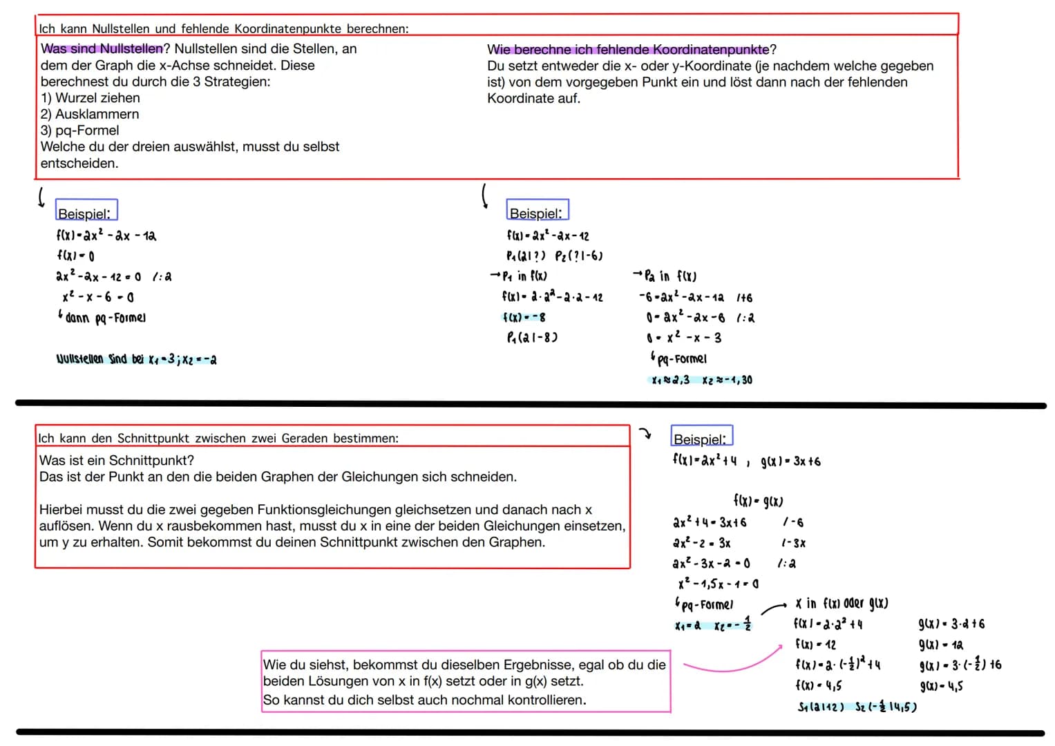 Ich kann Gleichungen aus dem Graphen ablesen:
*Scheitelpunktform: f(x)-a-(x-d)² + e
WAS MUSS ICH ÜBER QUADRATISCHE FUNKTIONEN WISSEN?
Wenn a