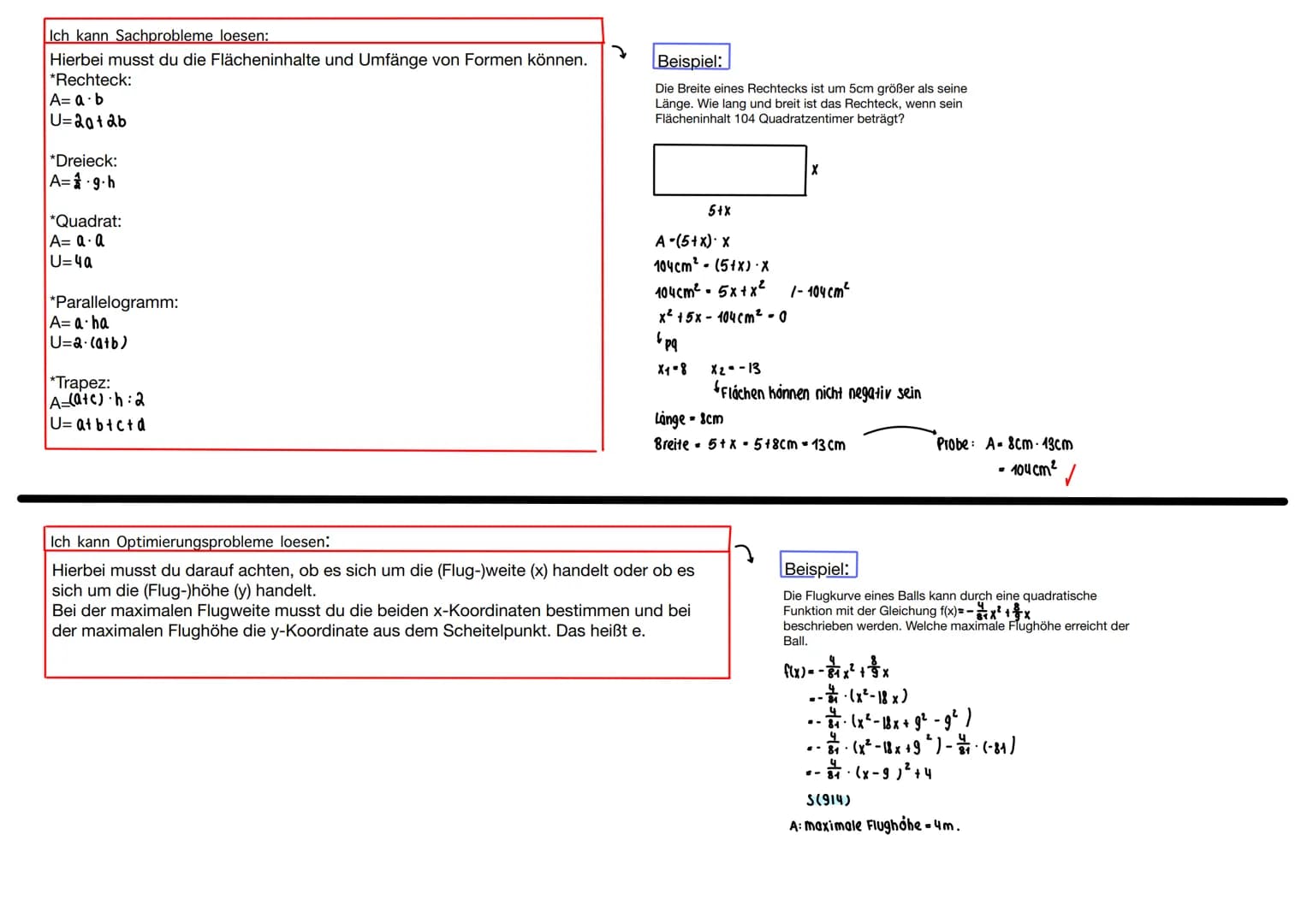 Ich kann Gleichungen aus dem Graphen ablesen:
*Scheitelpunktform: f(x)-a-(x-d)² + e
WAS MUSS ICH ÜBER QUADRATISCHE FUNKTIONEN WISSEN?
Wenn a