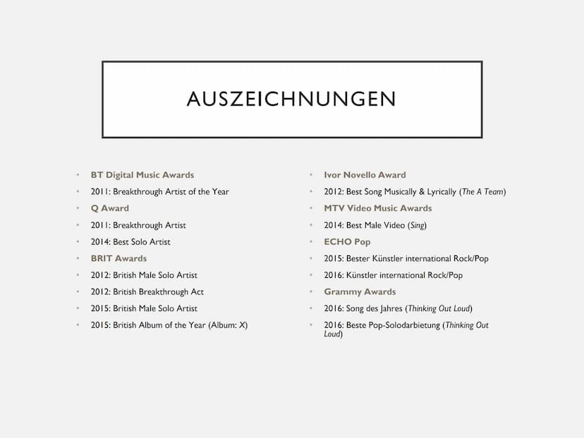 Abb. I
ED SHEERAN Abb. 2
EDWARD
CHRISTOPHER
SHEERAN
OARD
•●
●
Bekannter britischer
Singer- & Songwriter
Geboren am 17.2.1991 in Hebden
Bridg