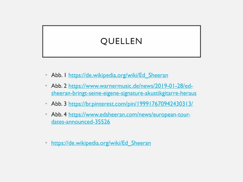 Abb. I
ED SHEERAN Abb. 2
EDWARD
CHRISTOPHER
SHEERAN
OARD
•●
●
Bekannter britischer
Singer- & Songwriter
Geboren am 17.2.1991 in Hebden
Bridg