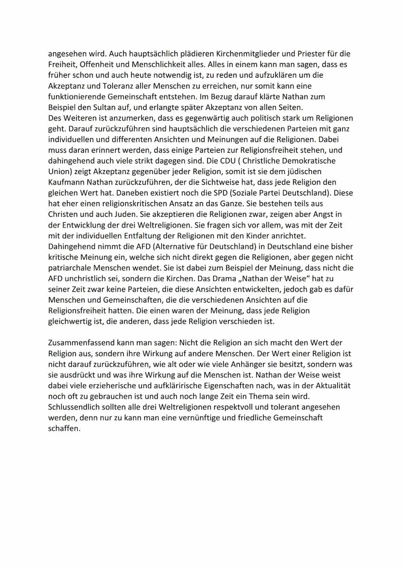 Aktualität des Dramas „Nathan der Weise"
Im Drama ,,Nathan der Weise" handelt es sich um ein fünfaktiges Drama von
Gotthold Ephraim Lessing,