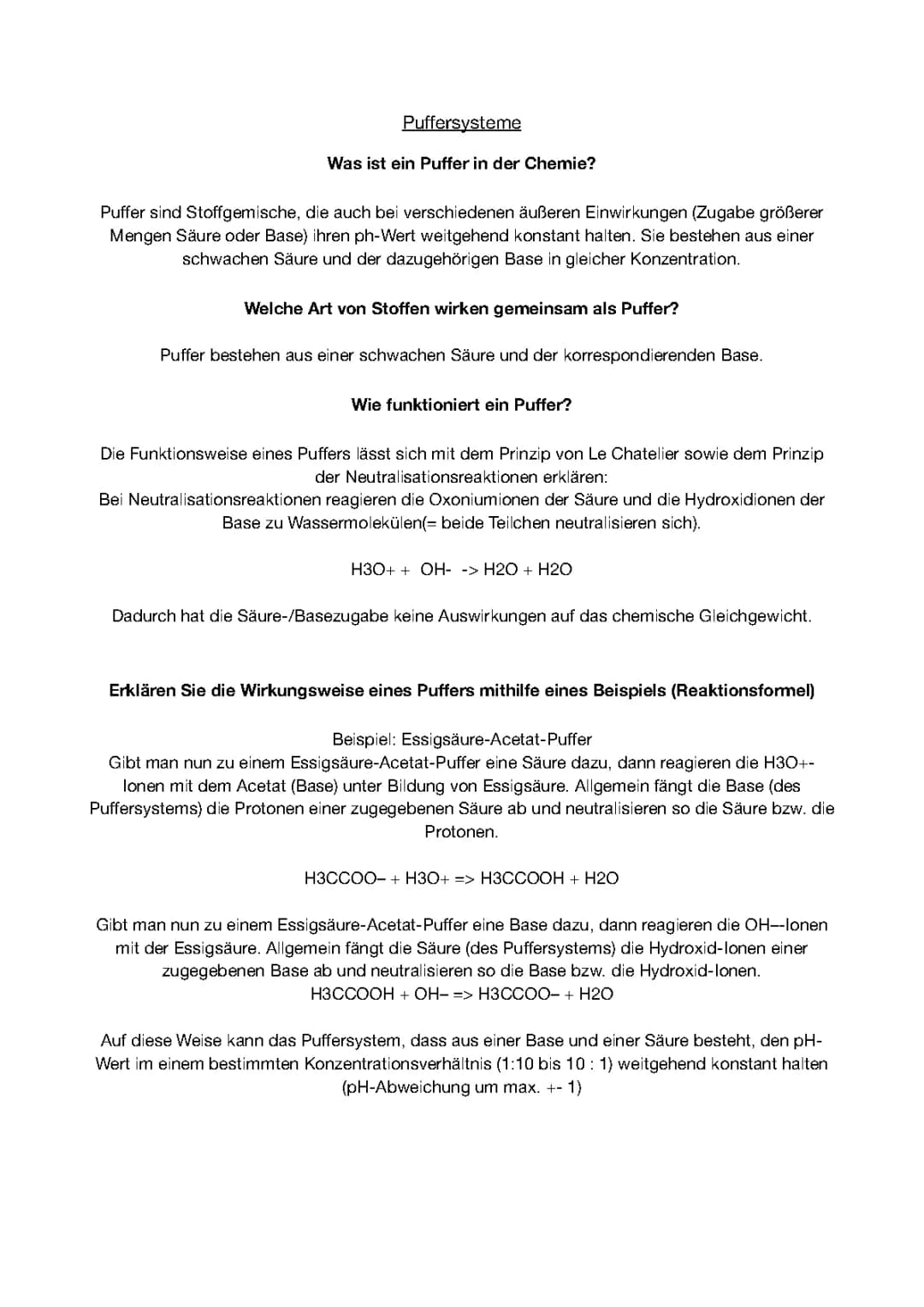 Puffersystem Zusammenfassung