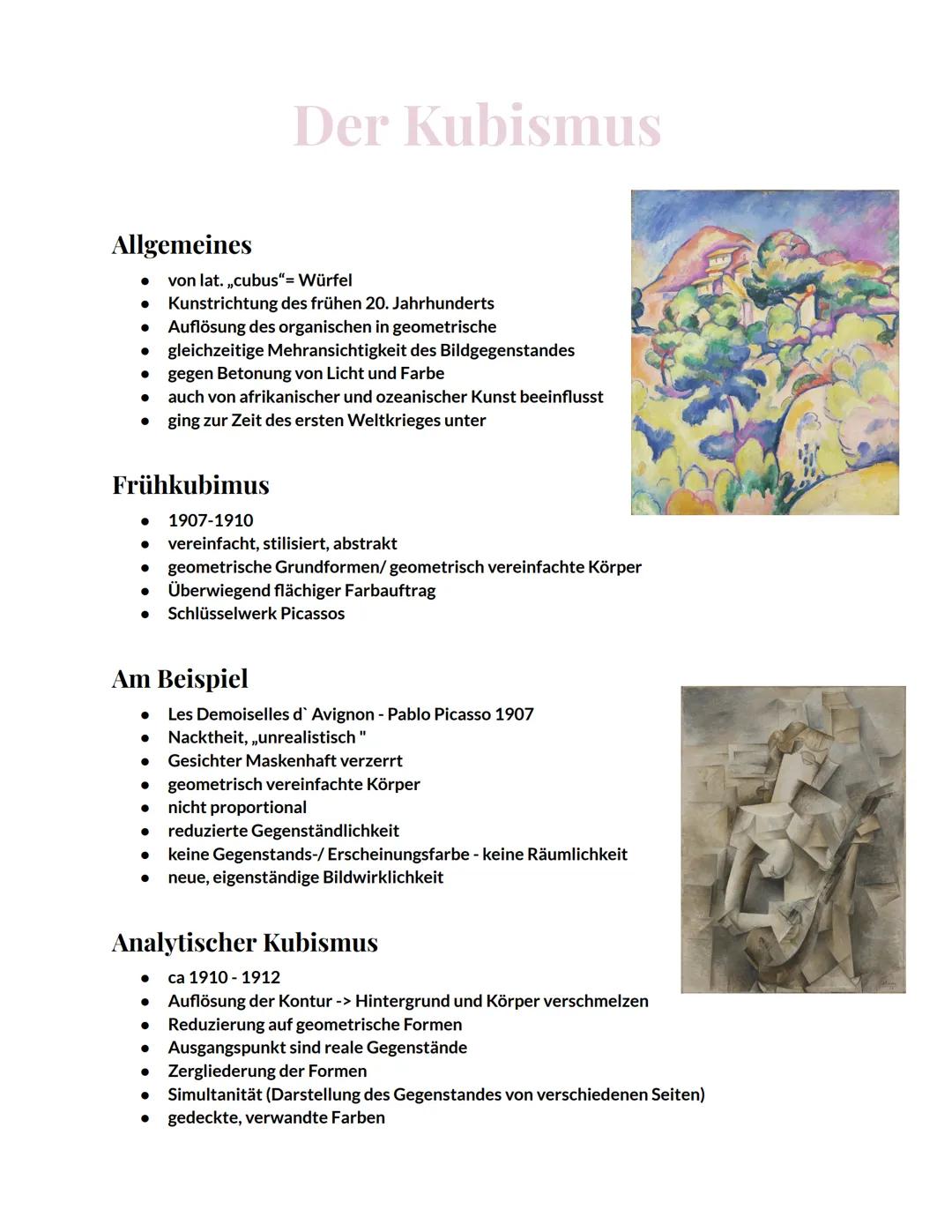 Allgemeines
von lat. ,,cubus"= Würfel
• Kunstrichtung des frühen 20. Jahrhunderts
• Auflösung des organischen in geometrische
● gleichzeitig