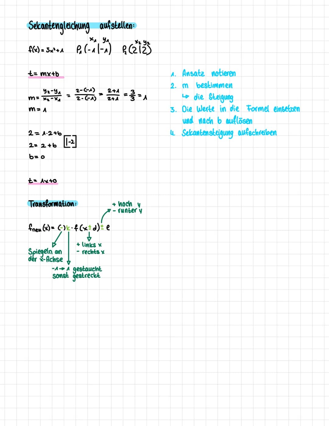 ABLEITUNGSREGELN
Die Ableitung einer Konstanten ist Null:
f(x)=5 → f(x)= 0
Ableitung von x:
f(x)=x f'(x) = 1
Potenzregel
f(x)=x" f'(x) = n.x