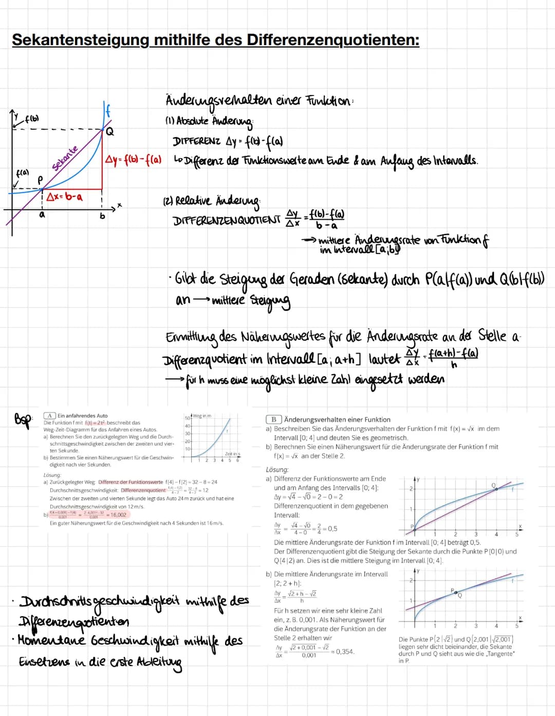 Mathe Lernzettel 21.03
Änderungsrate/ Steigungsgraphen zeichnen:
-Anderungsrate an einer bestimmten Stelle
hangt eng mit der Steilheit des G
