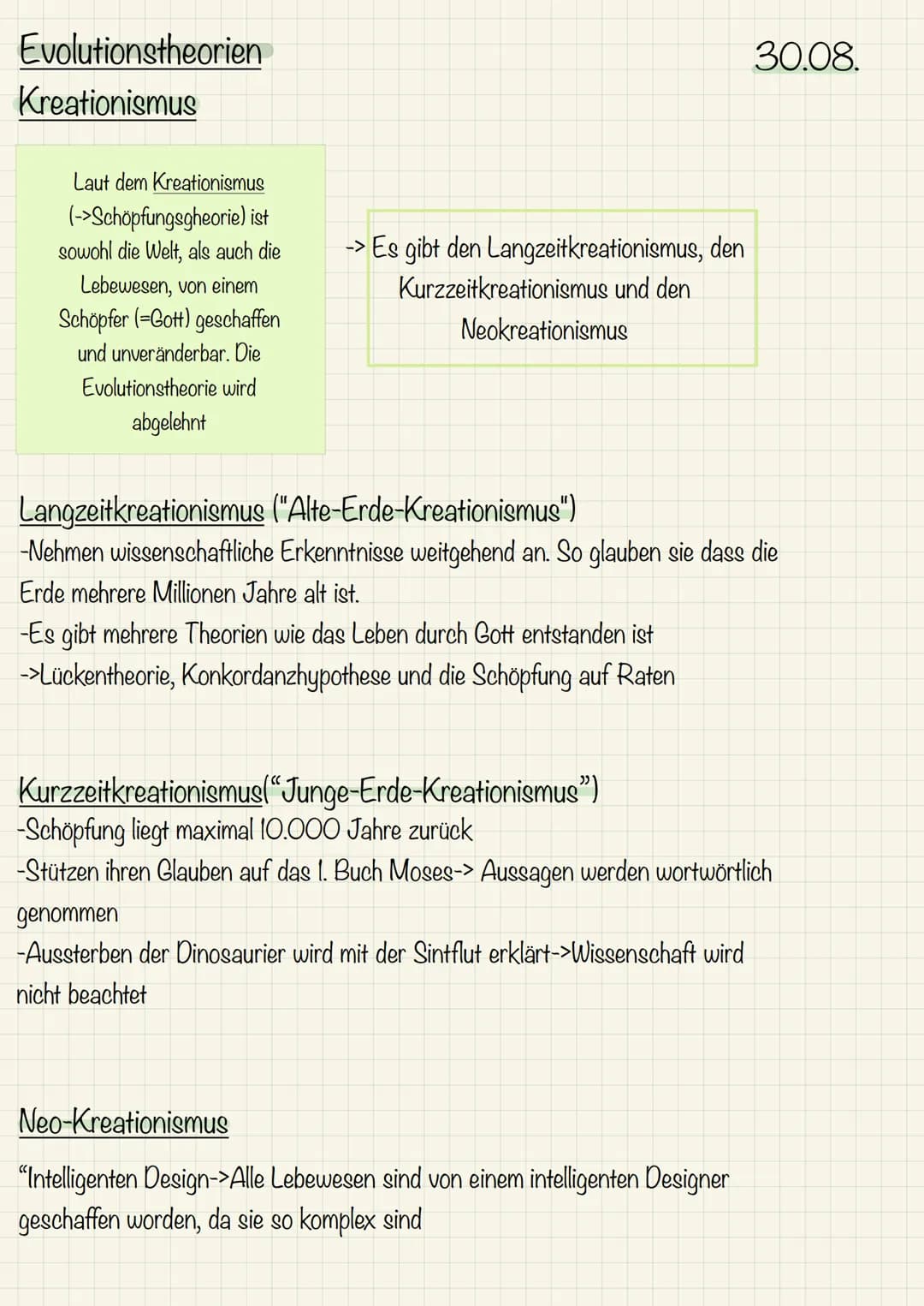 Evolutionstheorien
Kreationismus
Laut dem Kreationismus
(->Schöpfungsgheorie) ist
sowohl die Welt, als auch die
Lebewesen, von einem
Schöpfe