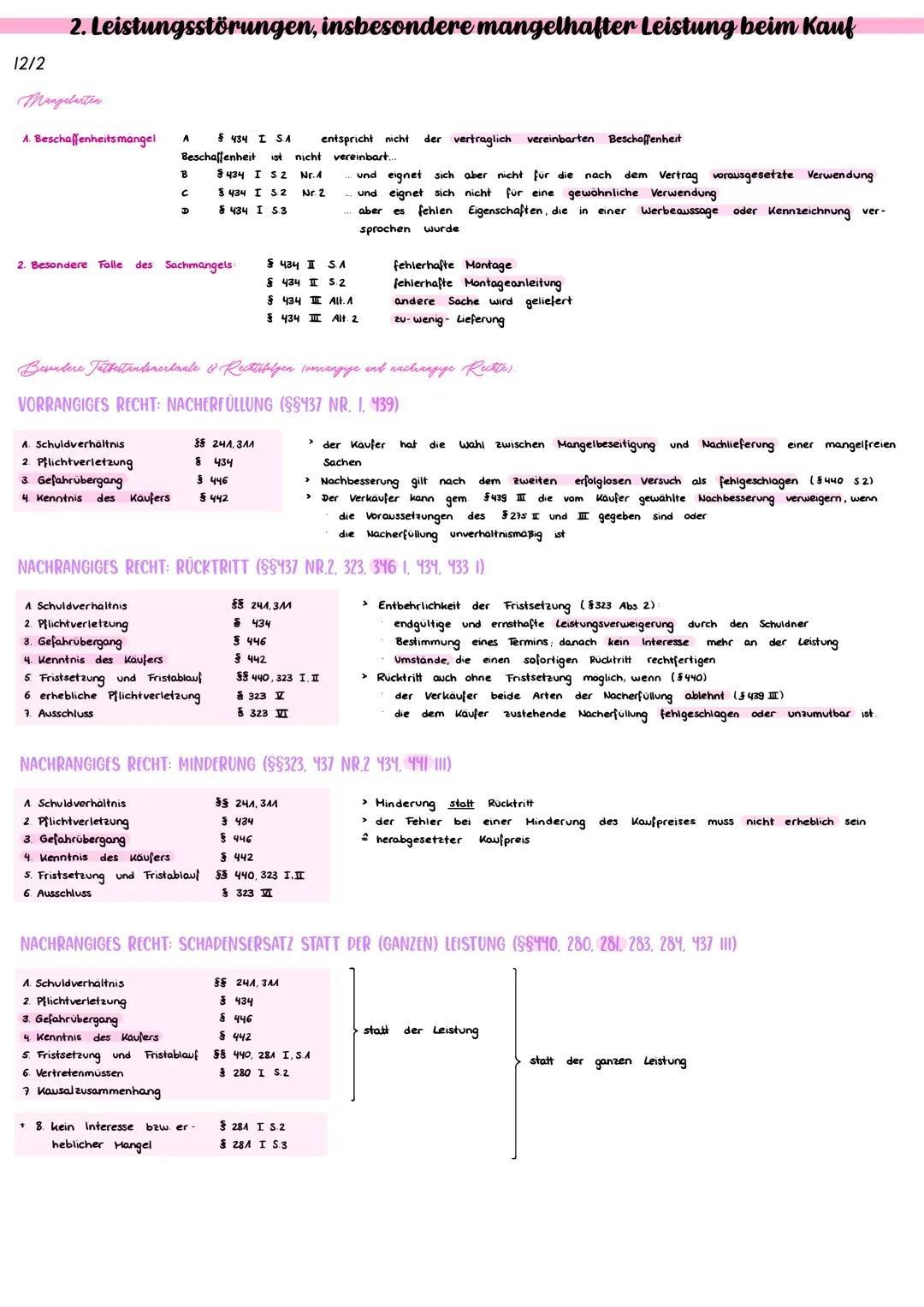 NACHRANGIGES RECHT: SCHADENSERSATZ NEBEN DER LEISTUNG (§§437 NR.3, 434, 280 1, 281)
A. Schuldverhältnis
2. Pflichtverletzung
3. Gefahrüberga