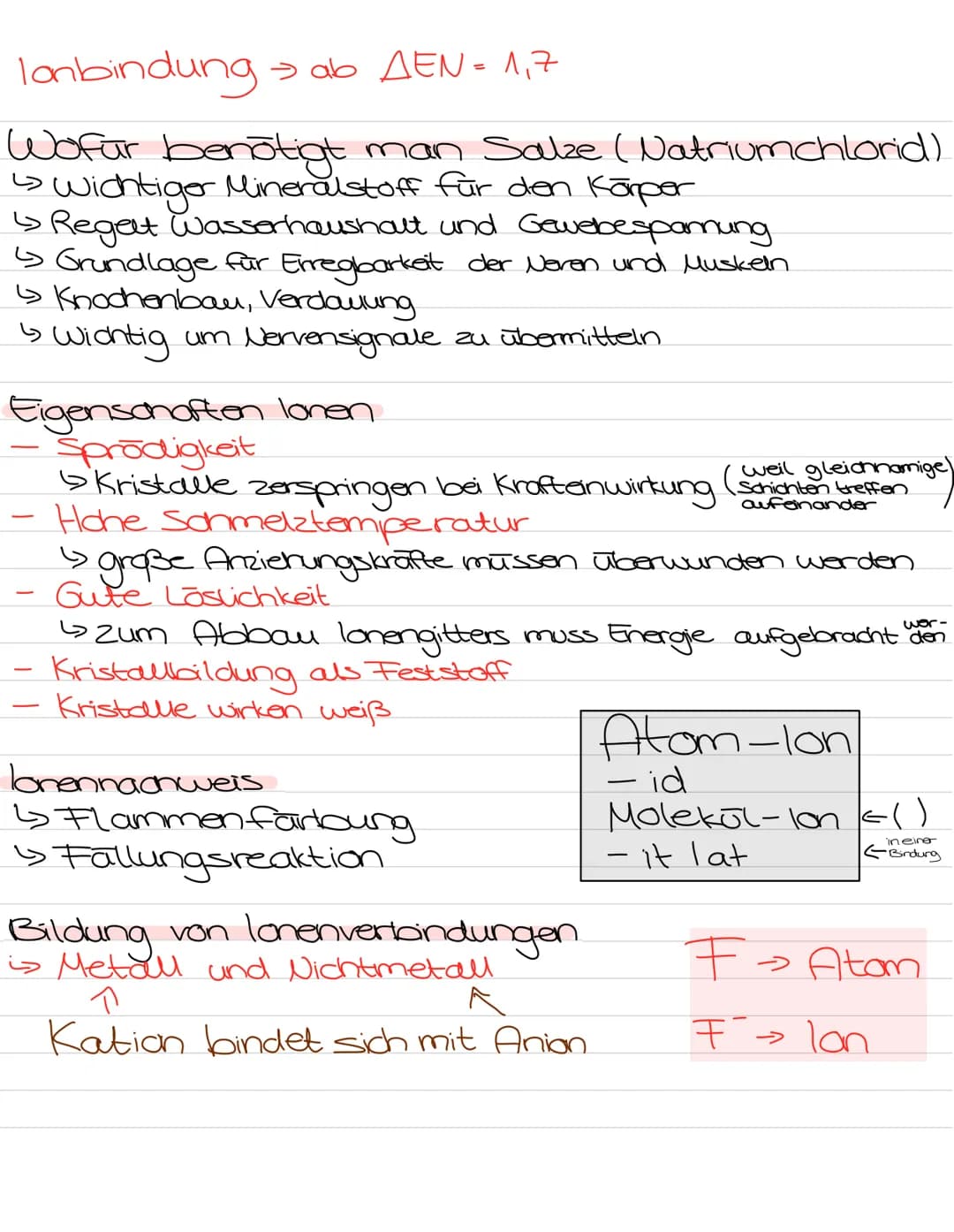 Chemie Lernzettel
Elektronen-
und Protonenanzahl
Bindungen
1.0
^
-Calcium gibt
2 Elektronen ab
Benemung von Salzon:
Ca²+
-Fluor fehlt eins
H
