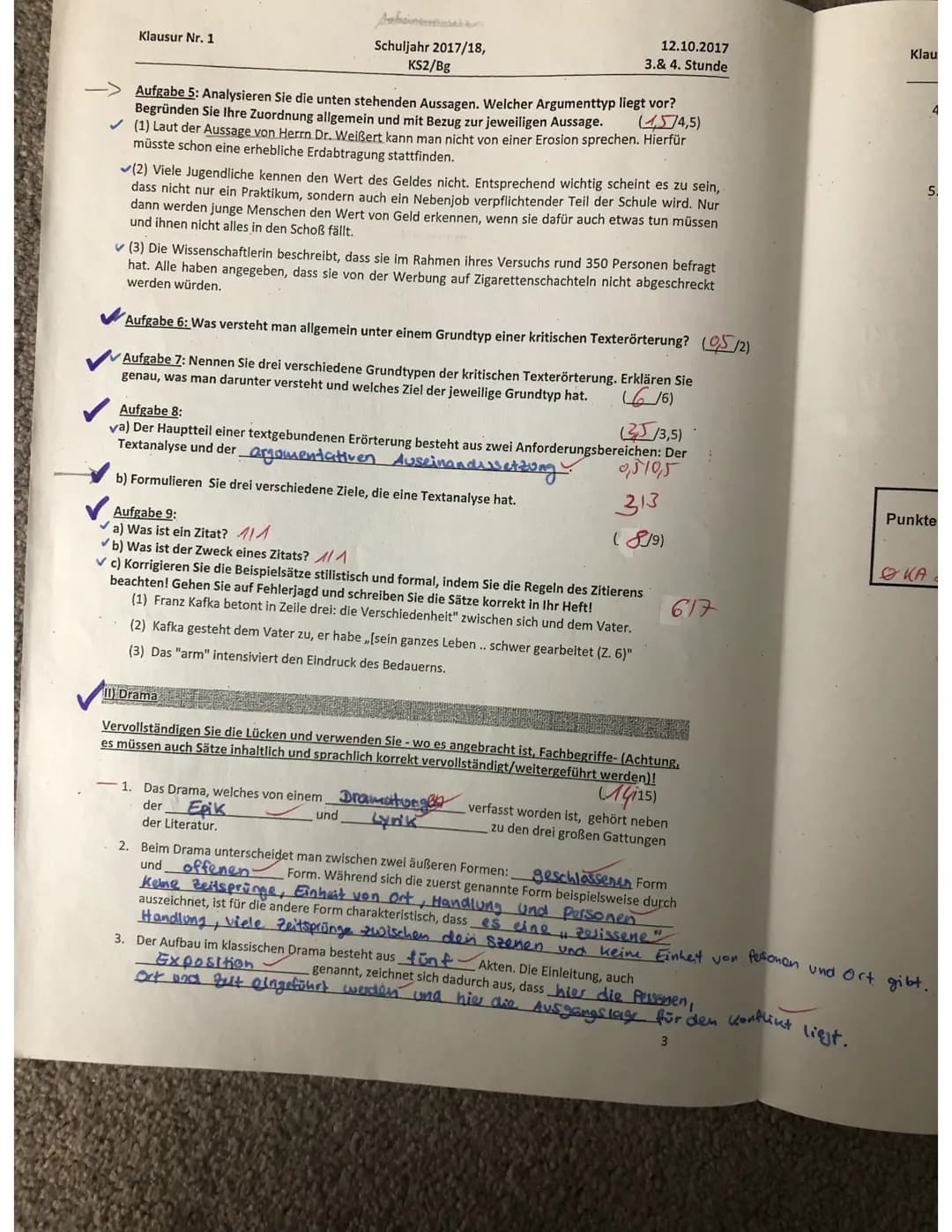 Klausur Nr. 1
Sabine
Schuljahr 2017/18,
KS2/Bg
(4,574,5)
Aufgabe 5: Analysieren Sie die unten stehenden Aussagen. Welcher Argumenttyp liegt 