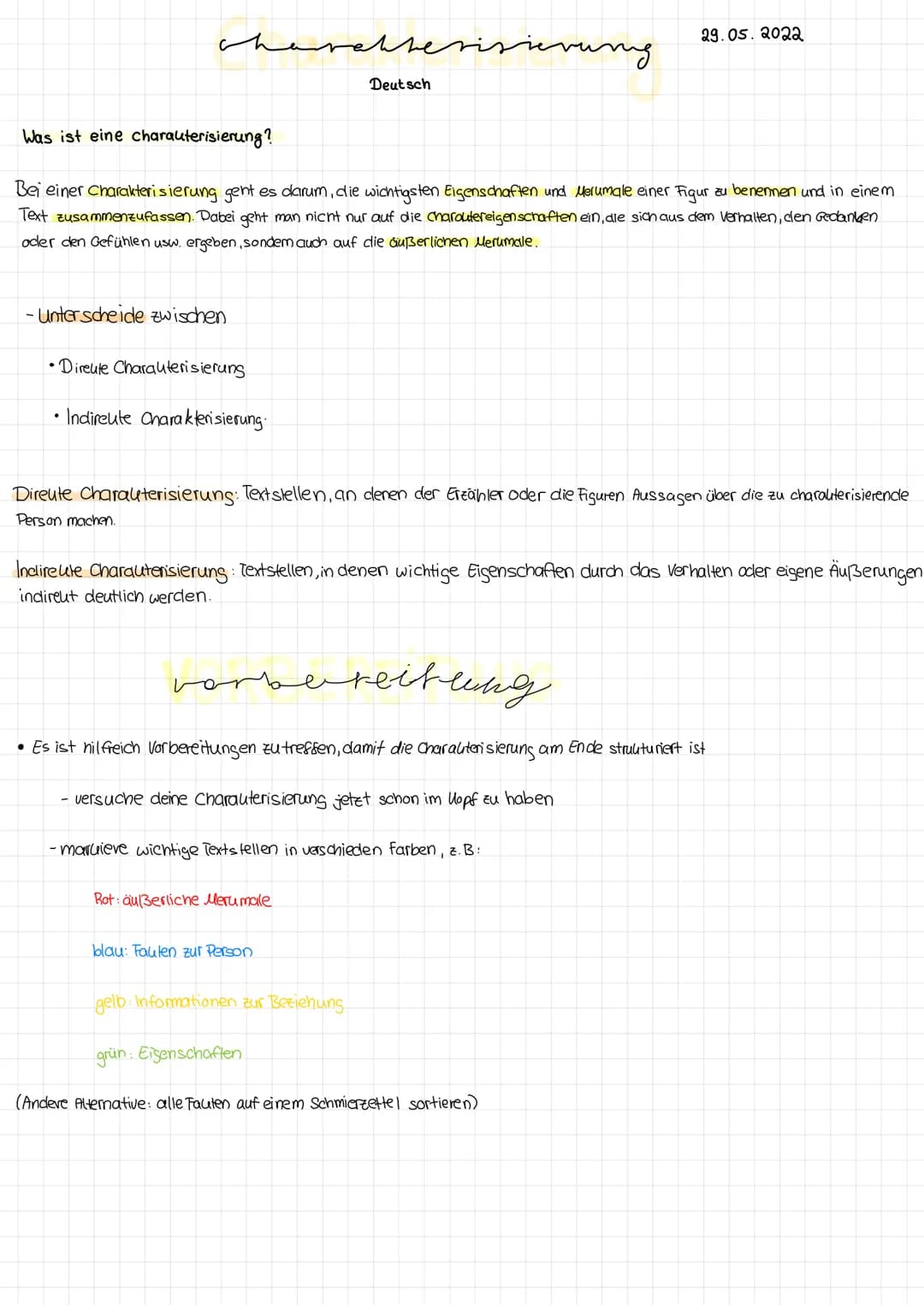 - Unterscheide zwischen
•Direute Charakterisierung
• Indireute Charakterisierung.
Was ist eine charakterisierung?
Bei einer Charakterisierun