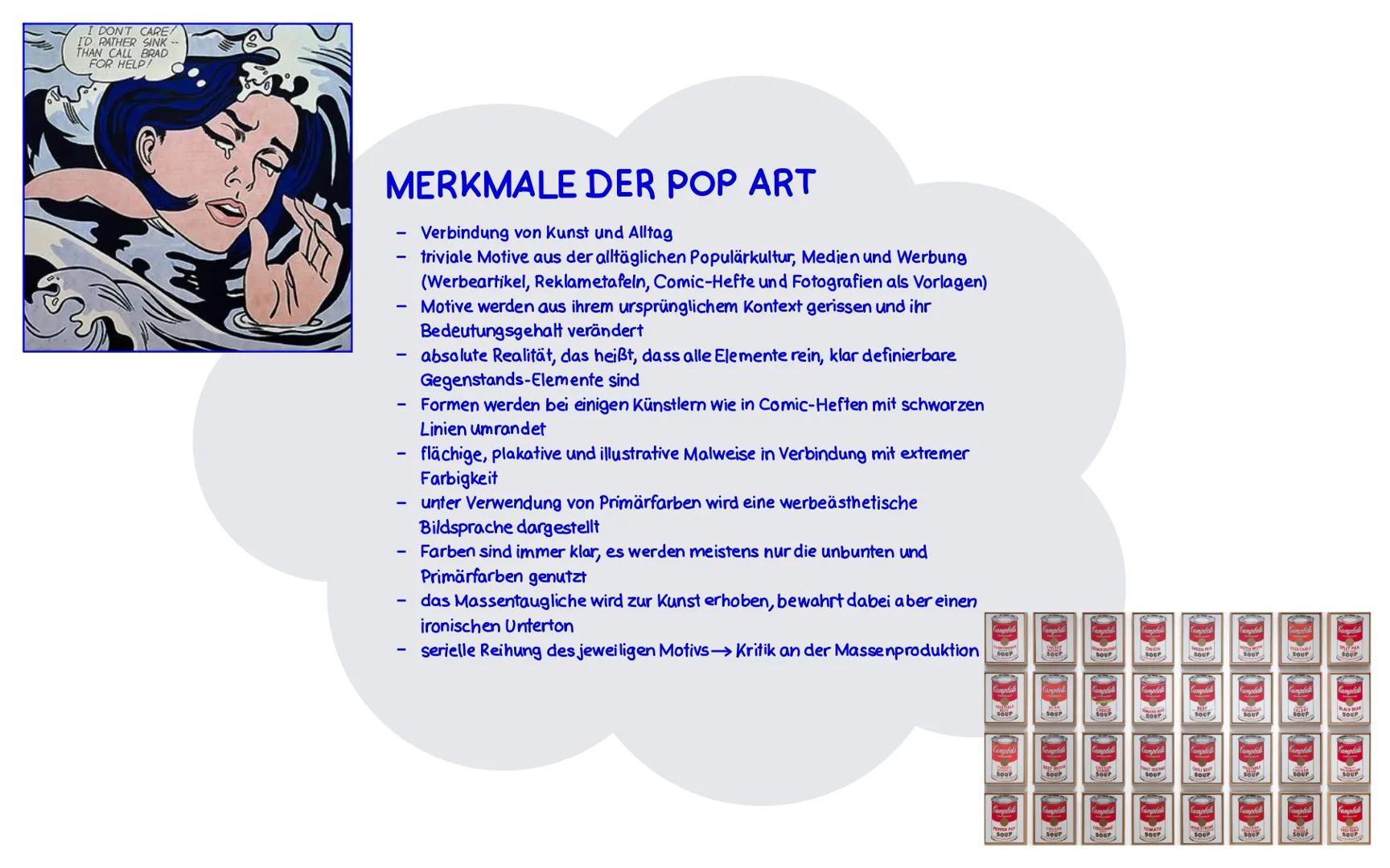 Pop Art, kurz für popular art
(engl. popular = volkstümlich, beliebt),
ist eine Kunstrichtung die Mitte der
1950er Jahre unabhängig voneinan