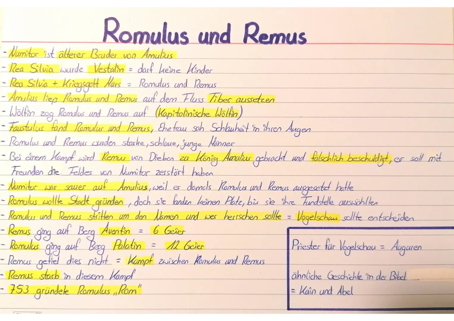 
<p>Die Geschichte von Romulus und Remus ist eine bekannte Sage, die oft in der sechsten Klasse unterrichtet wird. Die Eltern von Romulus un