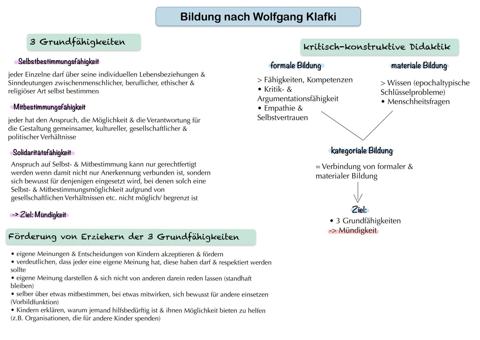 3 Grundfähigkeiten
Bildung nach Wolfgang Klafki
Selbstbestimmungsfähigkeit
jeder Einzelne darf über seine individuellen Lebensbeziehungen &
