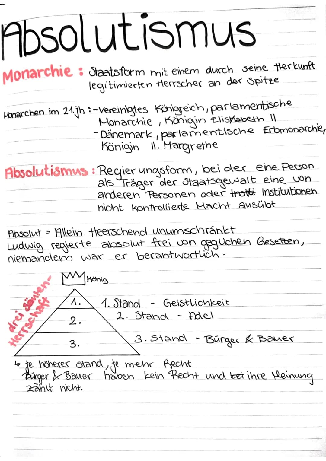 Absolutismus
Monarchie Staatsform mit einem durch seine therkunft
legitimierten Herrscher an der Spitze
•
Monarchen im 21.jh: -Vereinigtes K