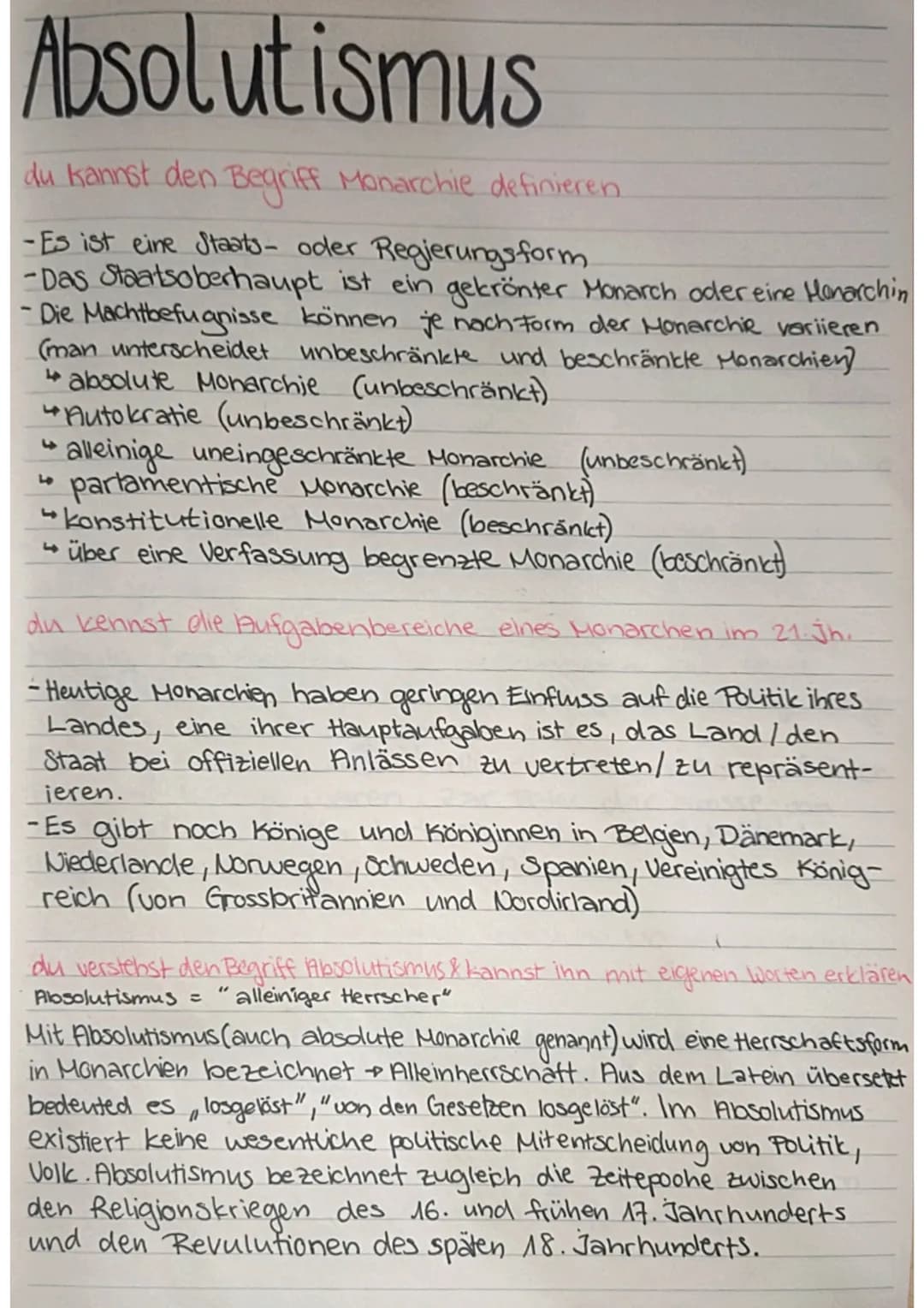 Absolutismus
Monarchie Staatsform mit einem durch seine therkunft
legitimierten Herrscher an der Spitze
•
Monarchen im 21.jh: -Vereinigtes K