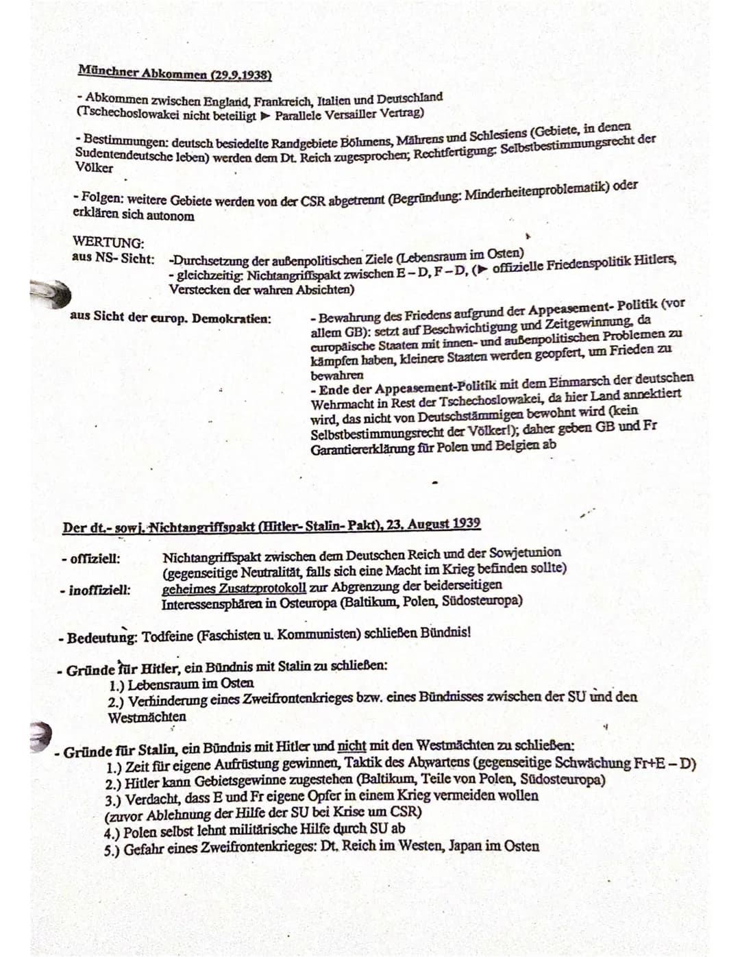 Münchner Abkommen (29.9.1938)
-Abkommen zwischen England, Frankreich, Italien und Deutschland
(Tschechoslowakei nicht beteiligt Parallele Ve
