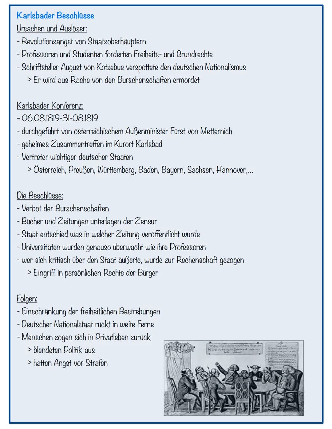 Wiener Kongress
1815-Zusammentreffen der führenden Staatsmänner unter Metternich:
Vorgeschichte:
- Seit 1792 kämpft Frankreich gegen andere 