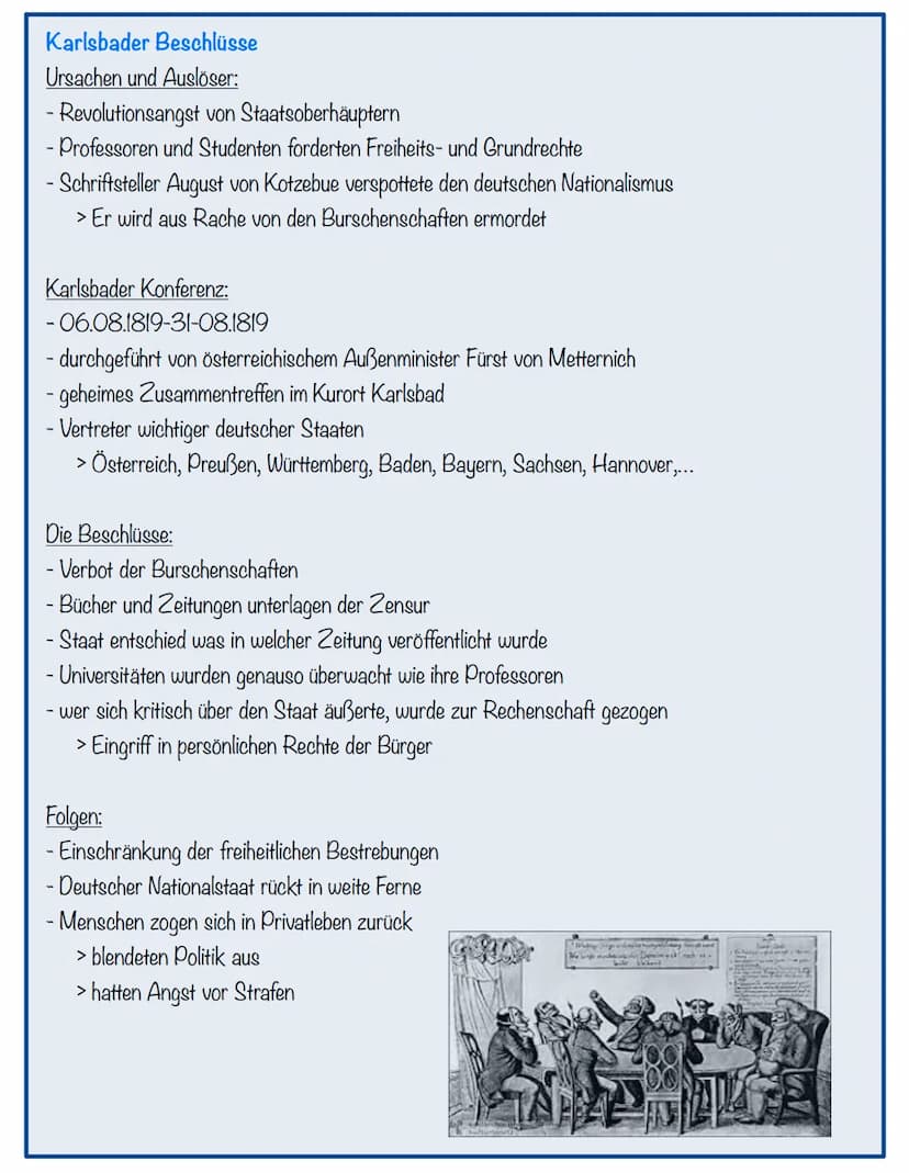 Wiener Kongress
1815-Zusammentreffen der führenden Staatsmänner unter Metternich:
Vorgeschichte:
- Seit 1792 kämpft Frankreich gegen andere 