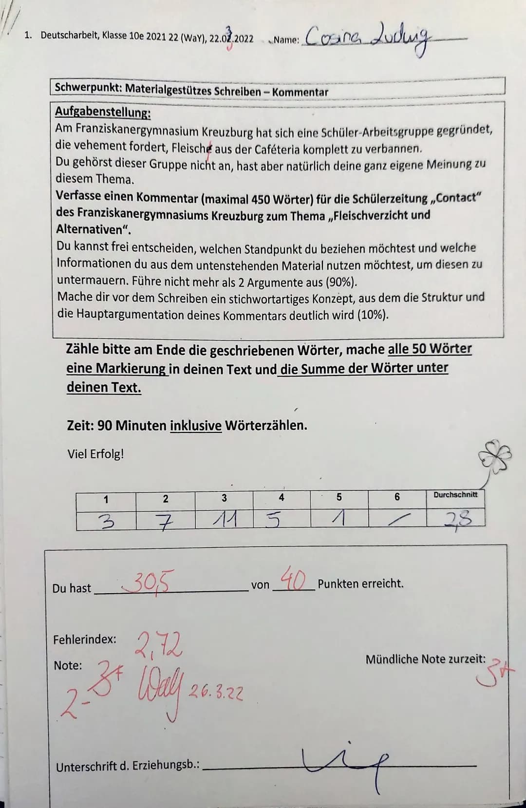 1. Deutscharbeit, Klasse 10e 2021 22 (WaY), 22.02.2022
Schwerpunkt: Materialgestützes Schreiben - Kommentar
Aufgabenstellung:
Am Franziskane