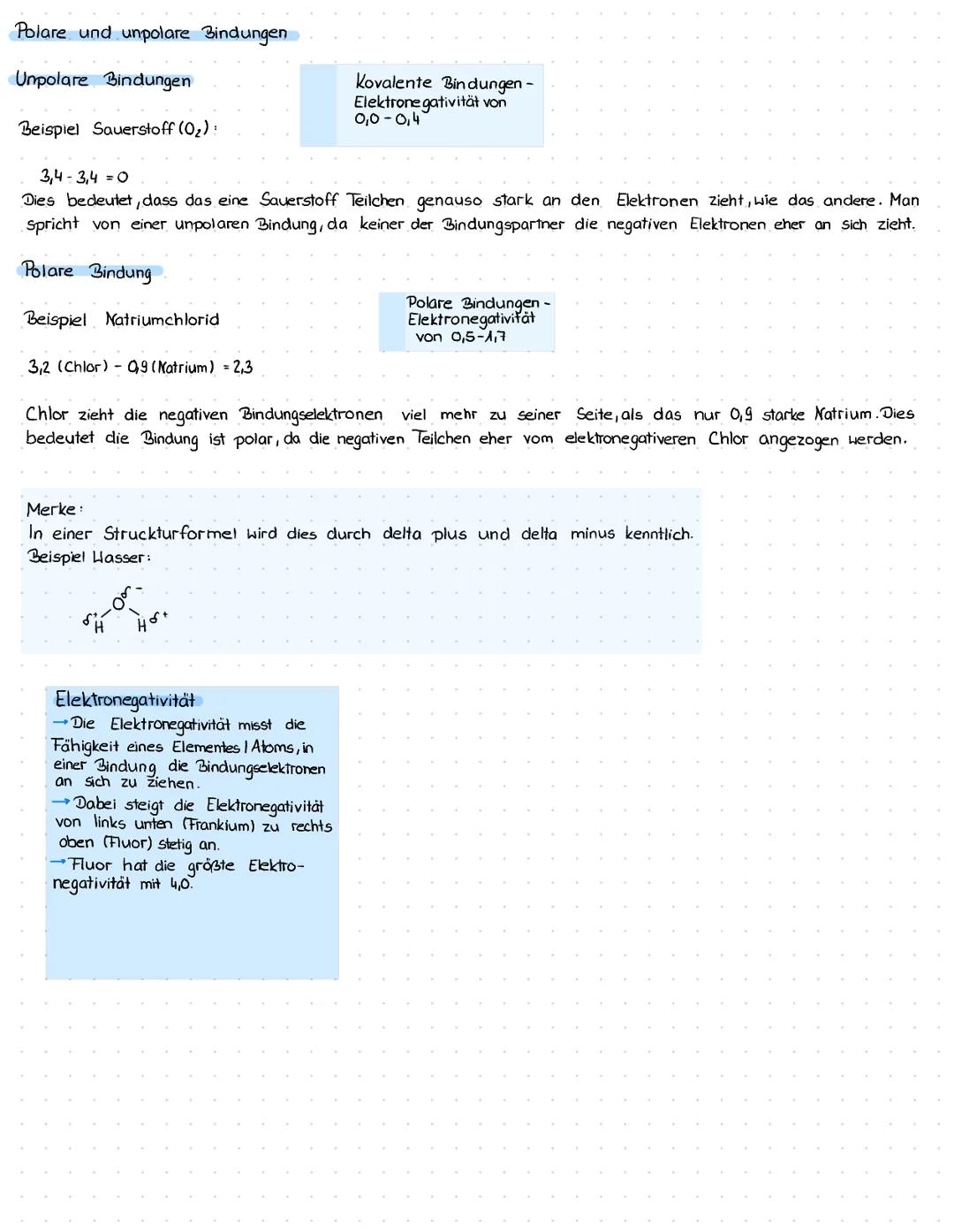 ELEKTRONEGATIVITÄT
Die Elektronegativität misst die Fähigkeit eines Elements/Atoms, in einer Bindung die Bindungselektronen an sich zu ziehe