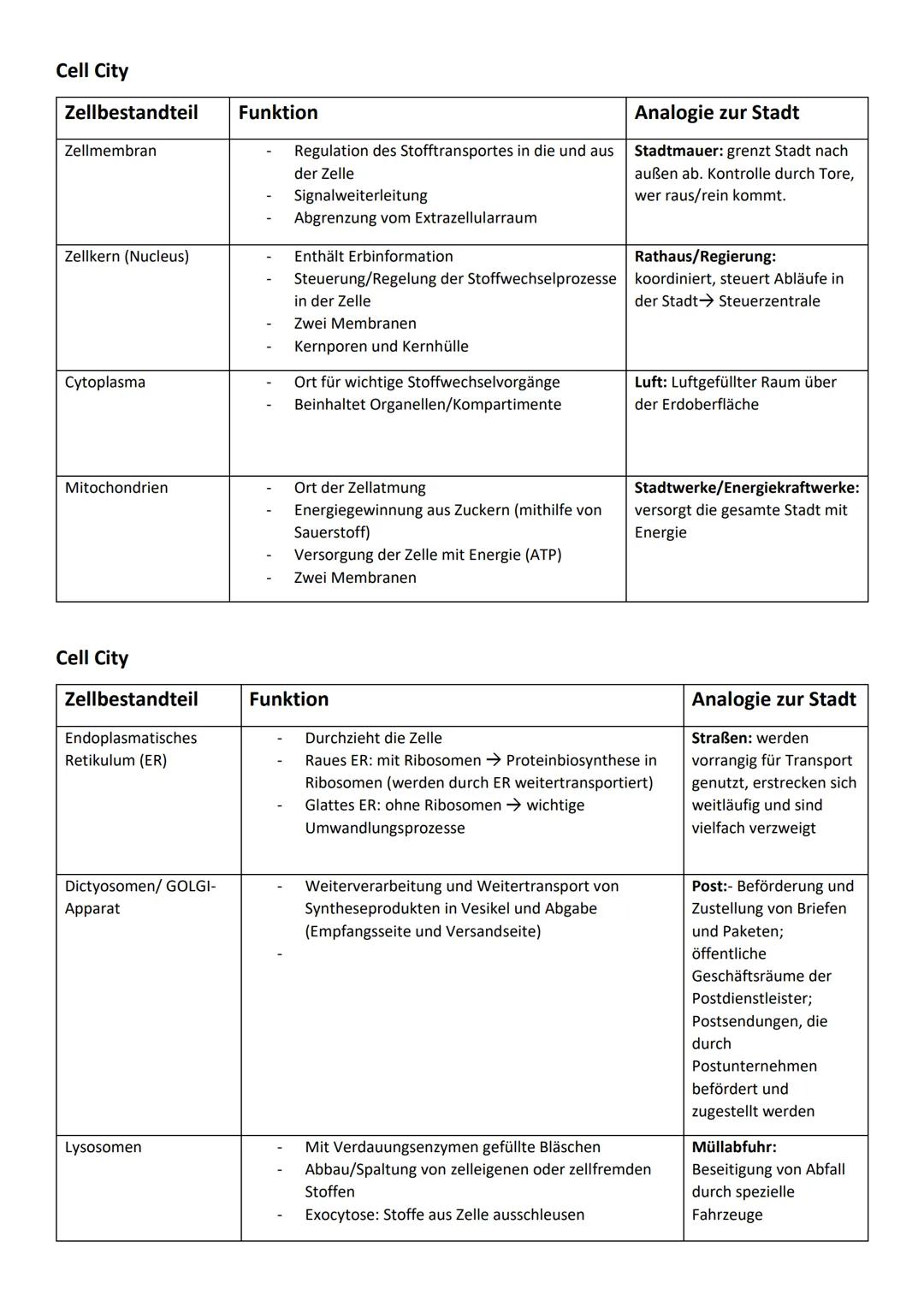 Cell City
Zellbestandteil
Zellmembran
Zellkern (Nucleus)
Cytoplasma
Mitochondrien
Cell City
Zellbestandteil
Endoplasmatisches
Retikulum (ER)