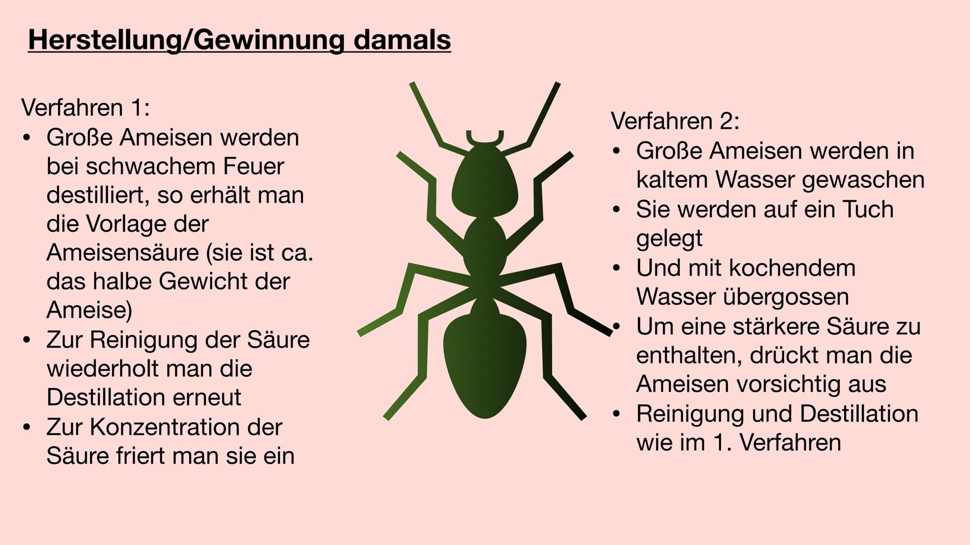 Ameisensäure Geschichte der Ameisensäure
●
Einige Naturalisten und Alchemisten beobachteten Anfang des 15.
Jahrhunderts, wie Ameisen eine sa