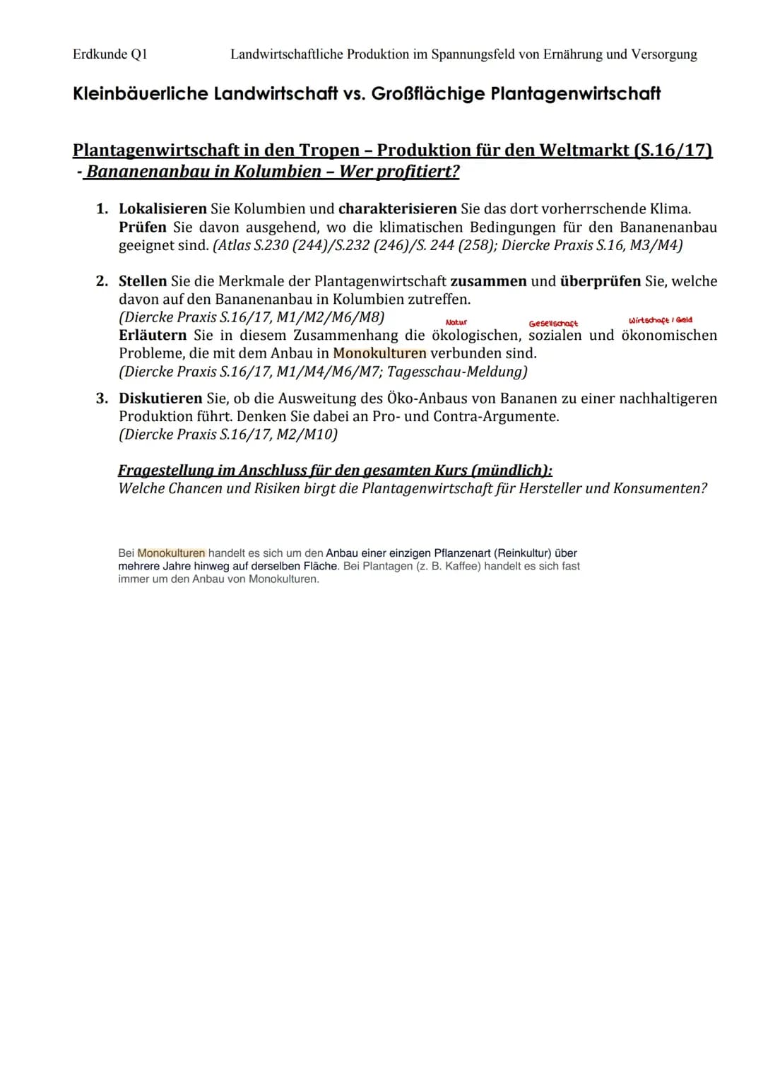 Landwirtschaftliche Produktion - Klausurübung