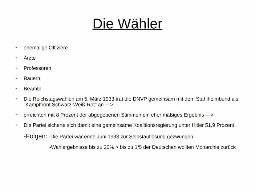 DNVP: Lernzettel
Allgemeine Infos:
Gründungsdatum: November 1918
Gründer: Ehemalige Mitglieder der rechten Parteien des kaiserlichen Parlame