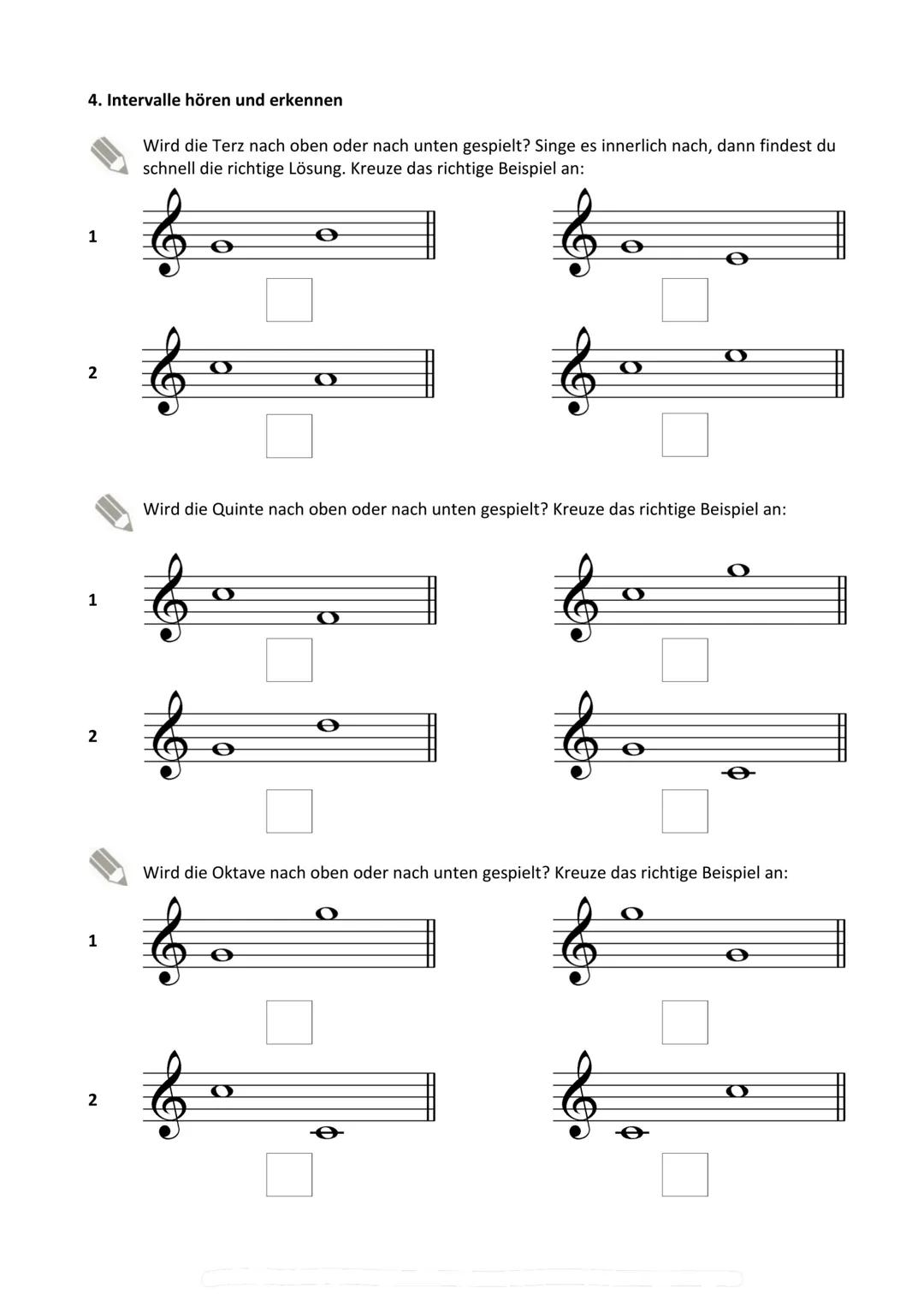 Musik
Grundlagen
mit
Übungsaufgaben 1. Die Noten
Eine Notenzeile hat 5 Notenlinien und 4 Zwischenräume, die von unten nach oben gezählt werd